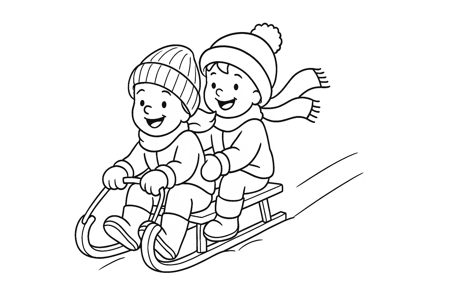 Winter Sled Ride: Free Coloring Page to Print