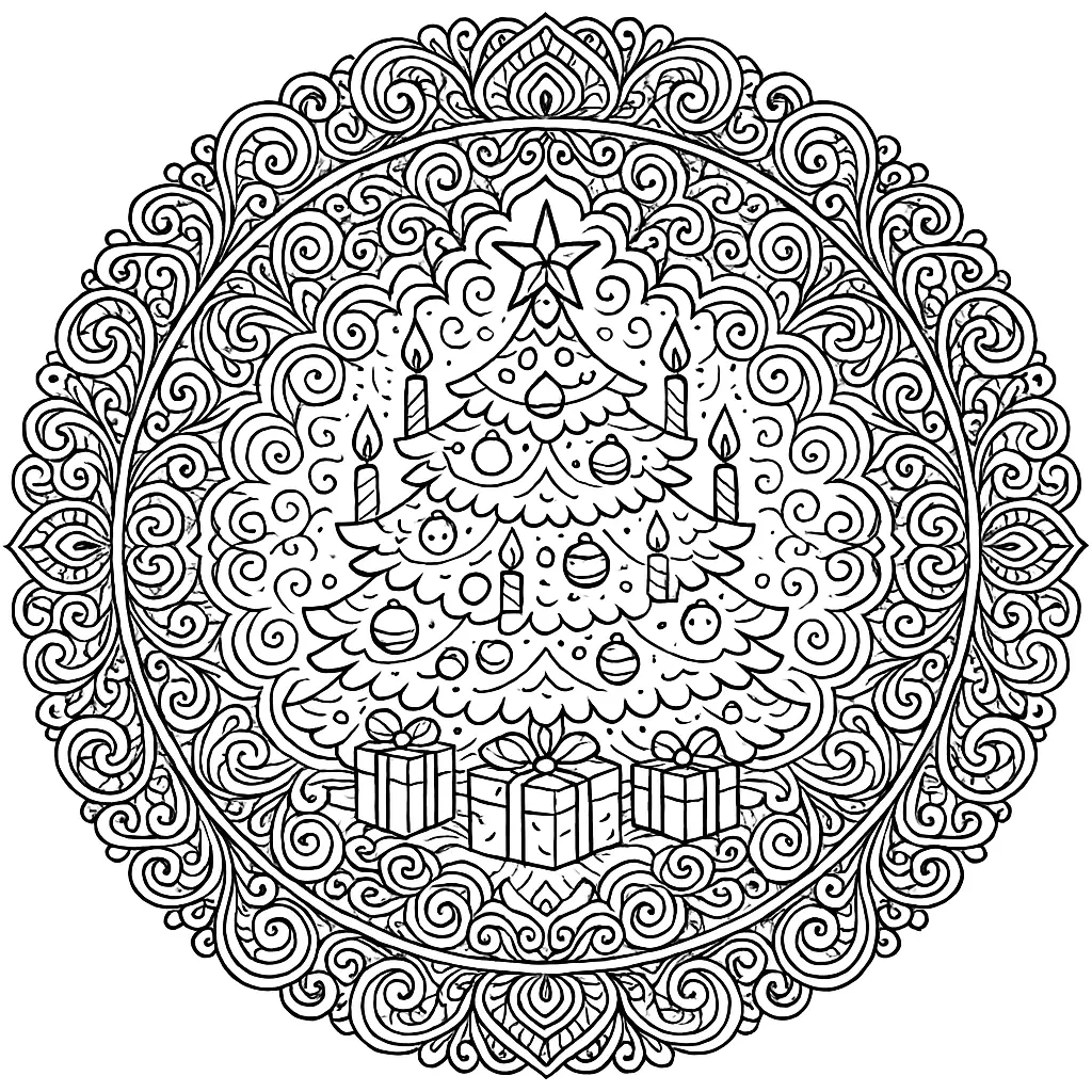 Christmas Tree with Presents to Print