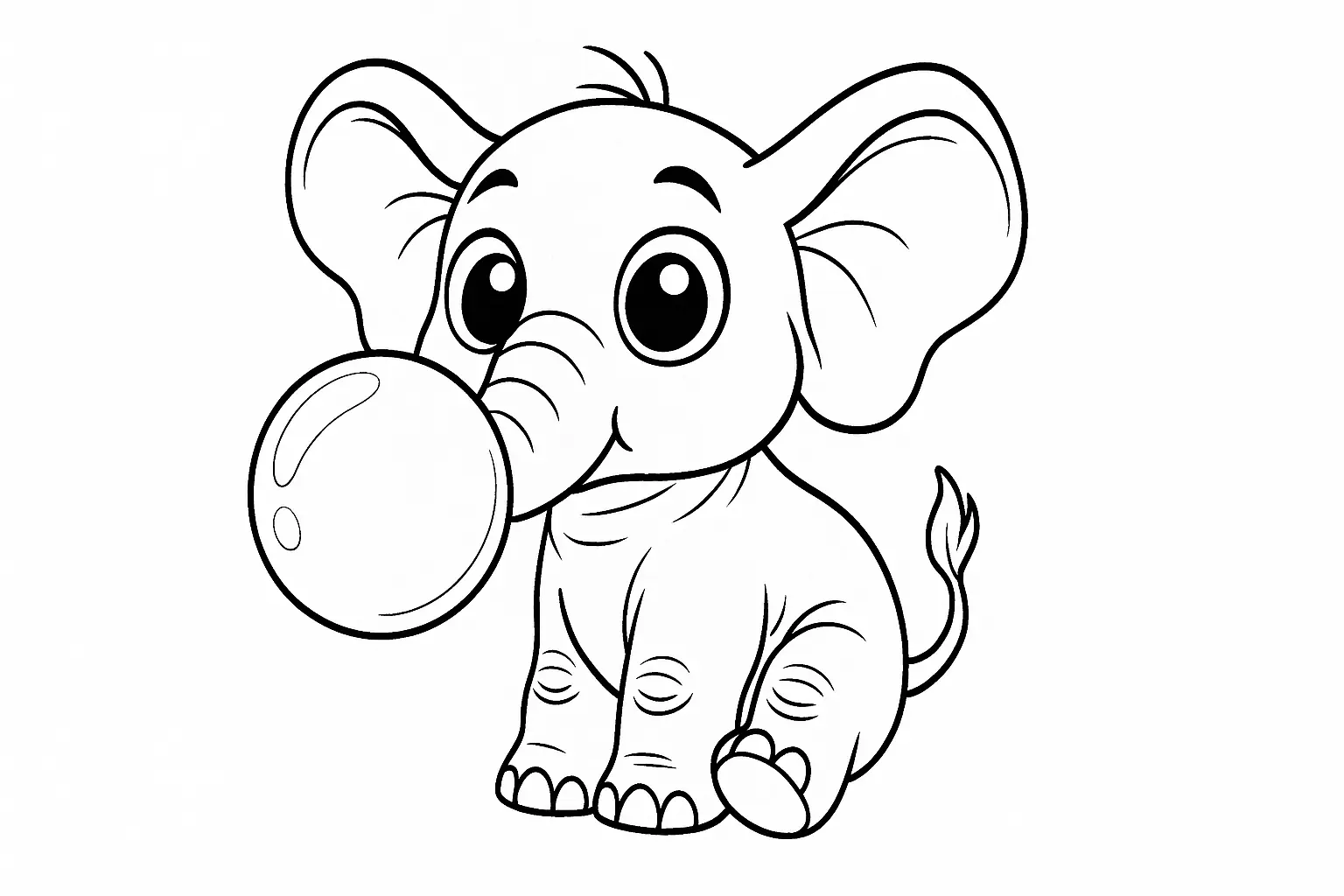 Baby Elephant with Bubblegum – Funny Coloring PDF