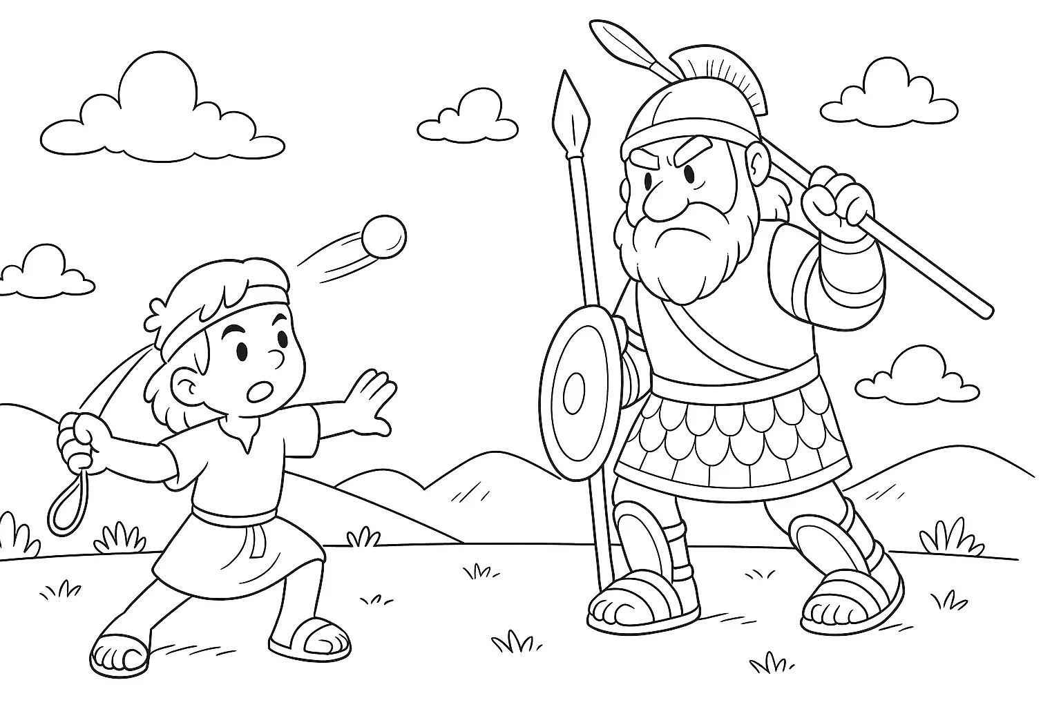 Biblical Scene: David with Sling vs. Goliath