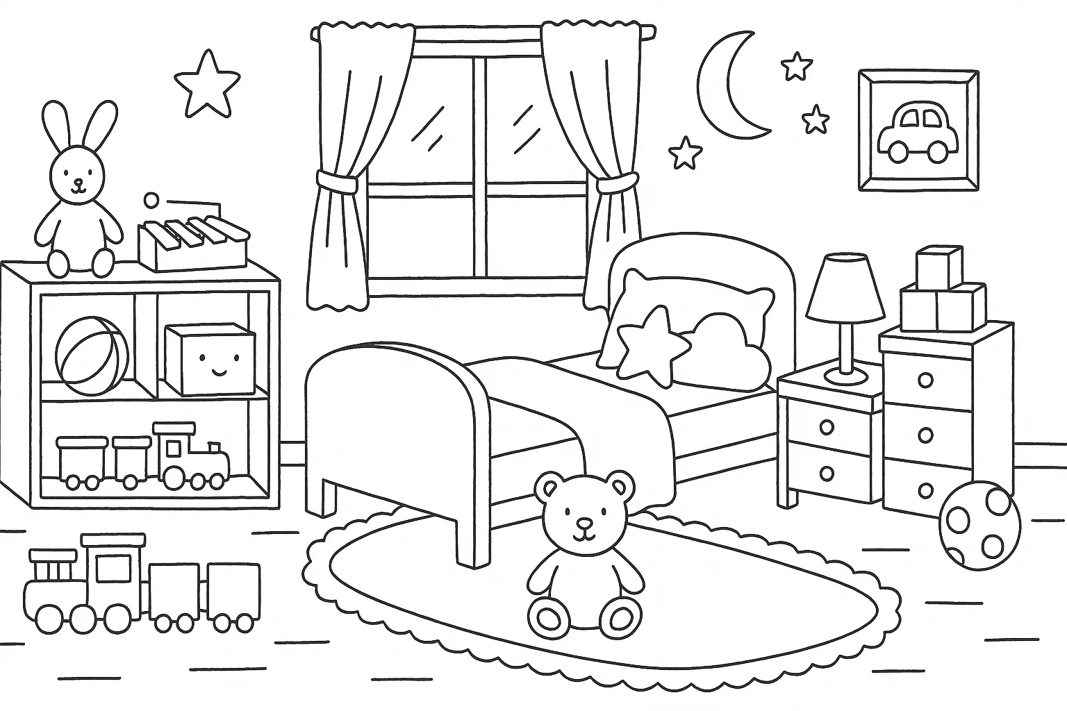Children's Room at Night – Coloring Page
