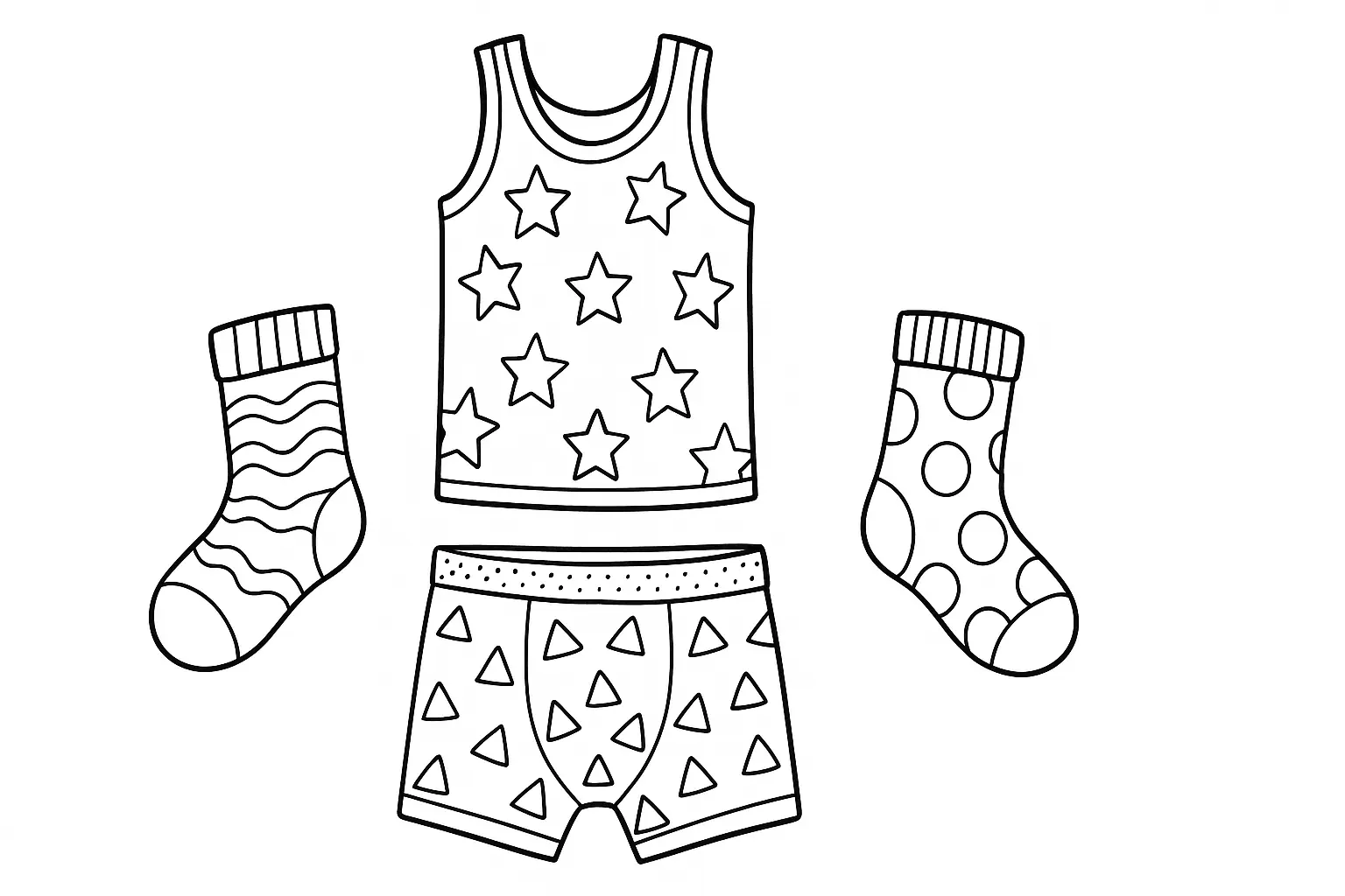 Coloring Page: Kids’ Underwear with Fun Patterns