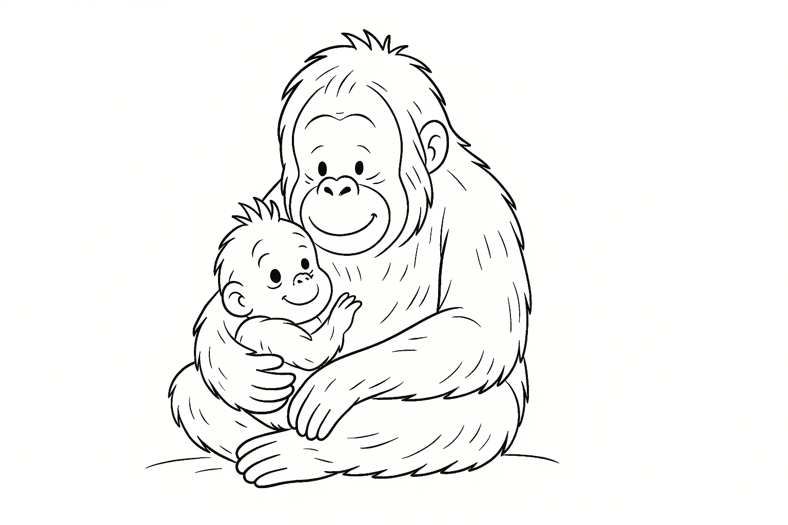 Coloring Page: Orangutan Holding Its Baby