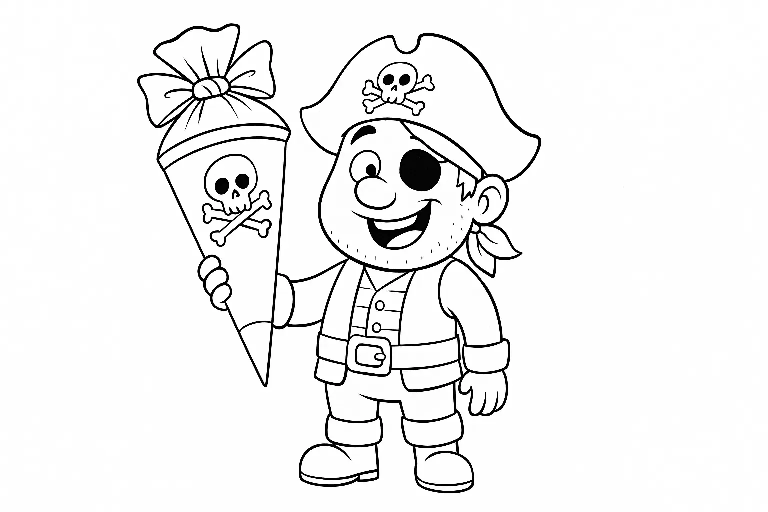 Coloring Page: Pirate with School Cone — First Day PDF