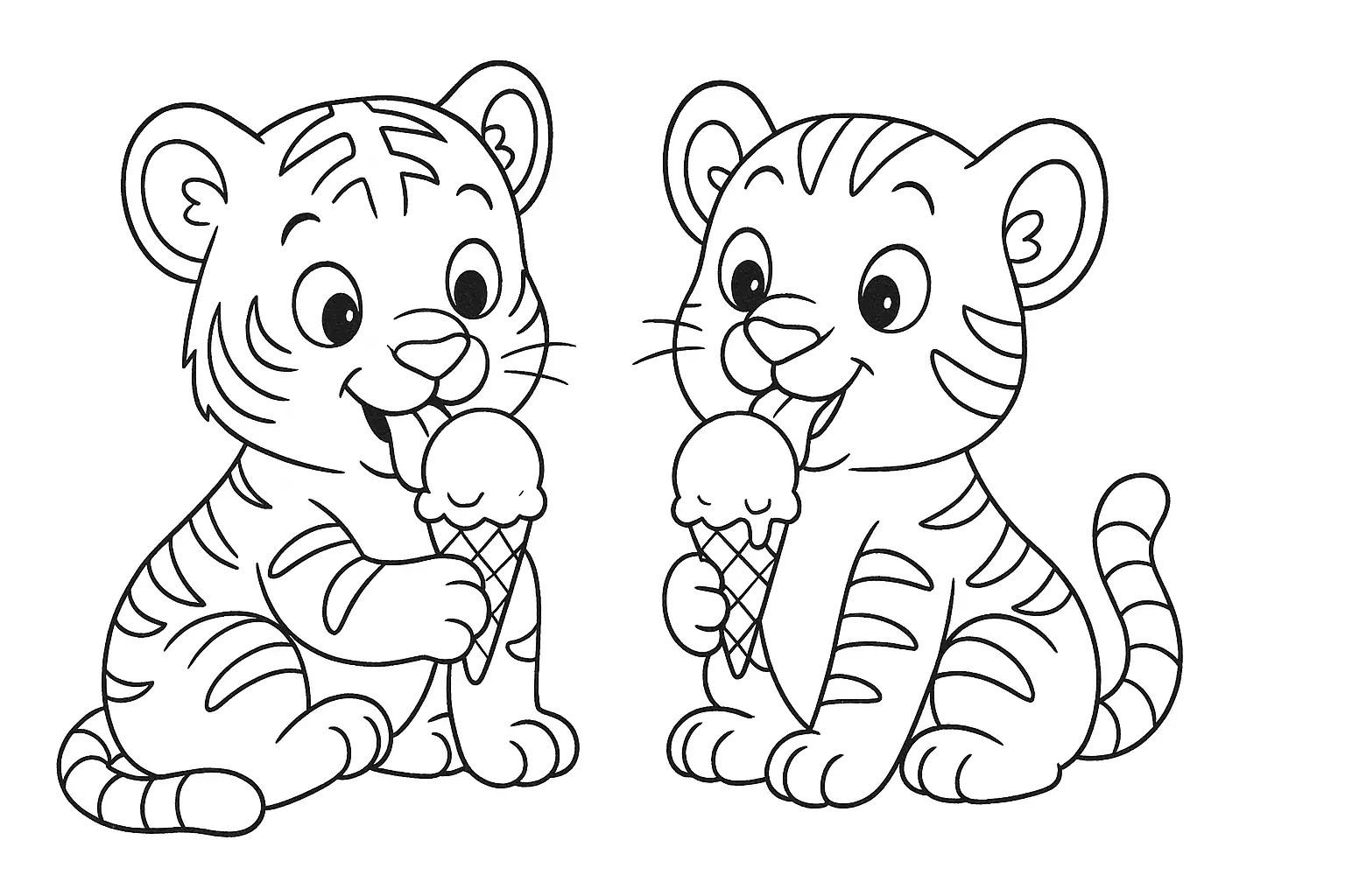 Cute Tiger Cubs With Ice Cream Coloring Page