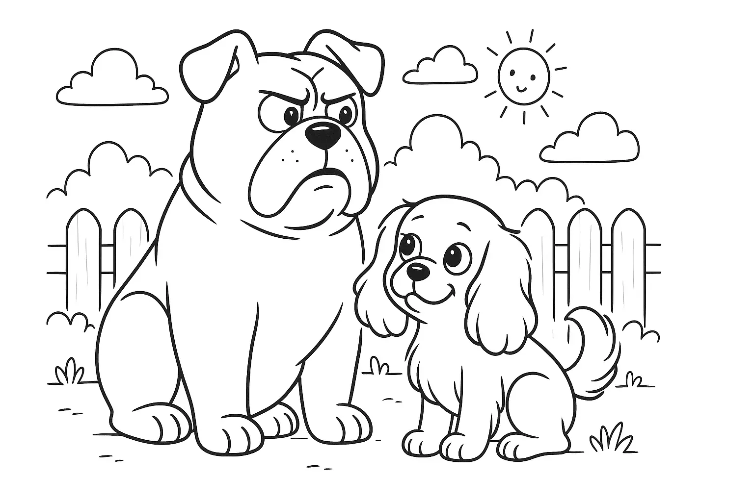 Dogs in the Garden – Free Coloring Page (PDF)
