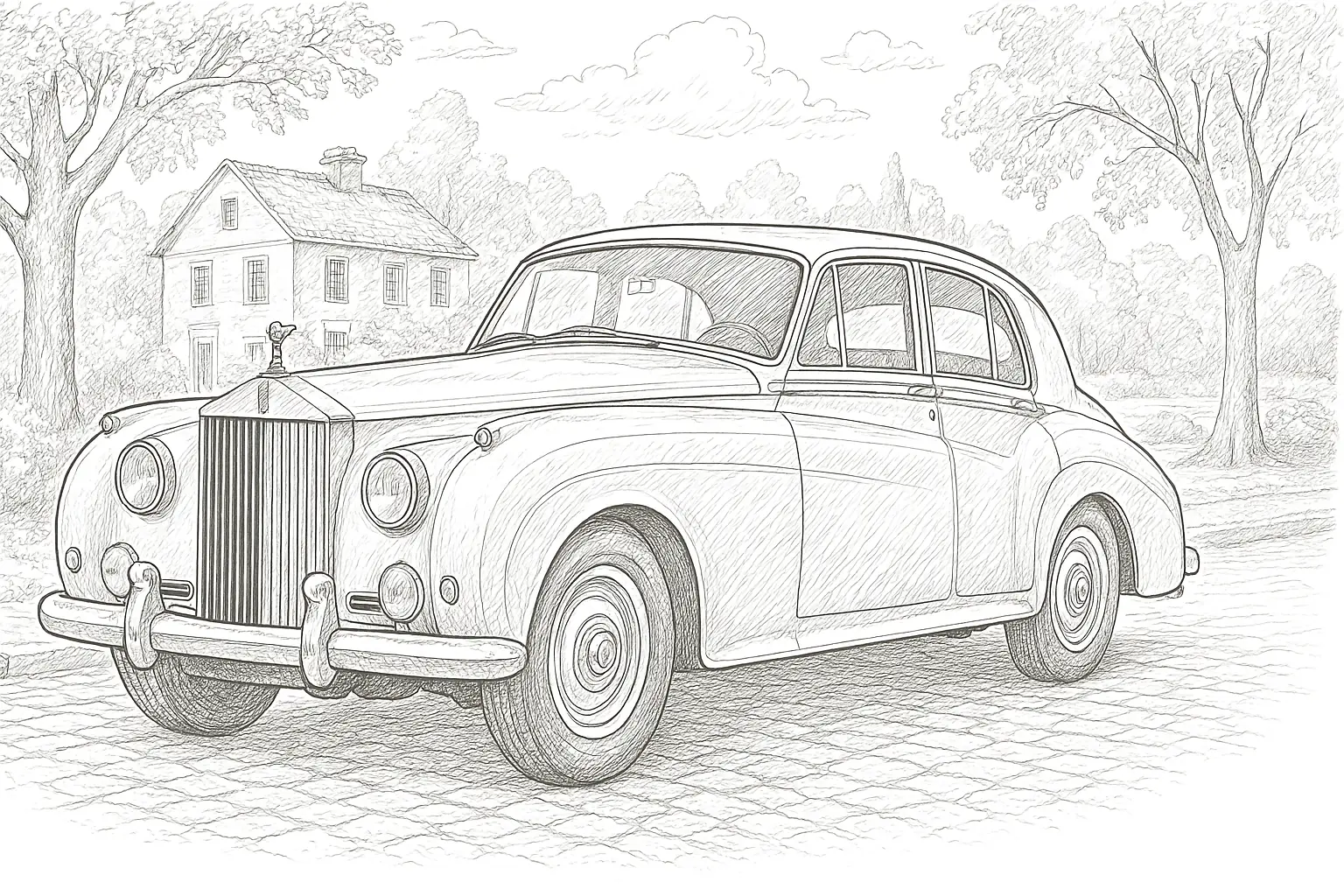 Elegant Rolls-Royce Classic Car – Free PDF Coloring Page