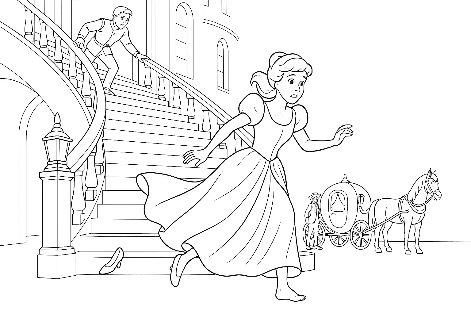 Fairy-Tale Coloring Page: Cinderella Loses Her Shoe