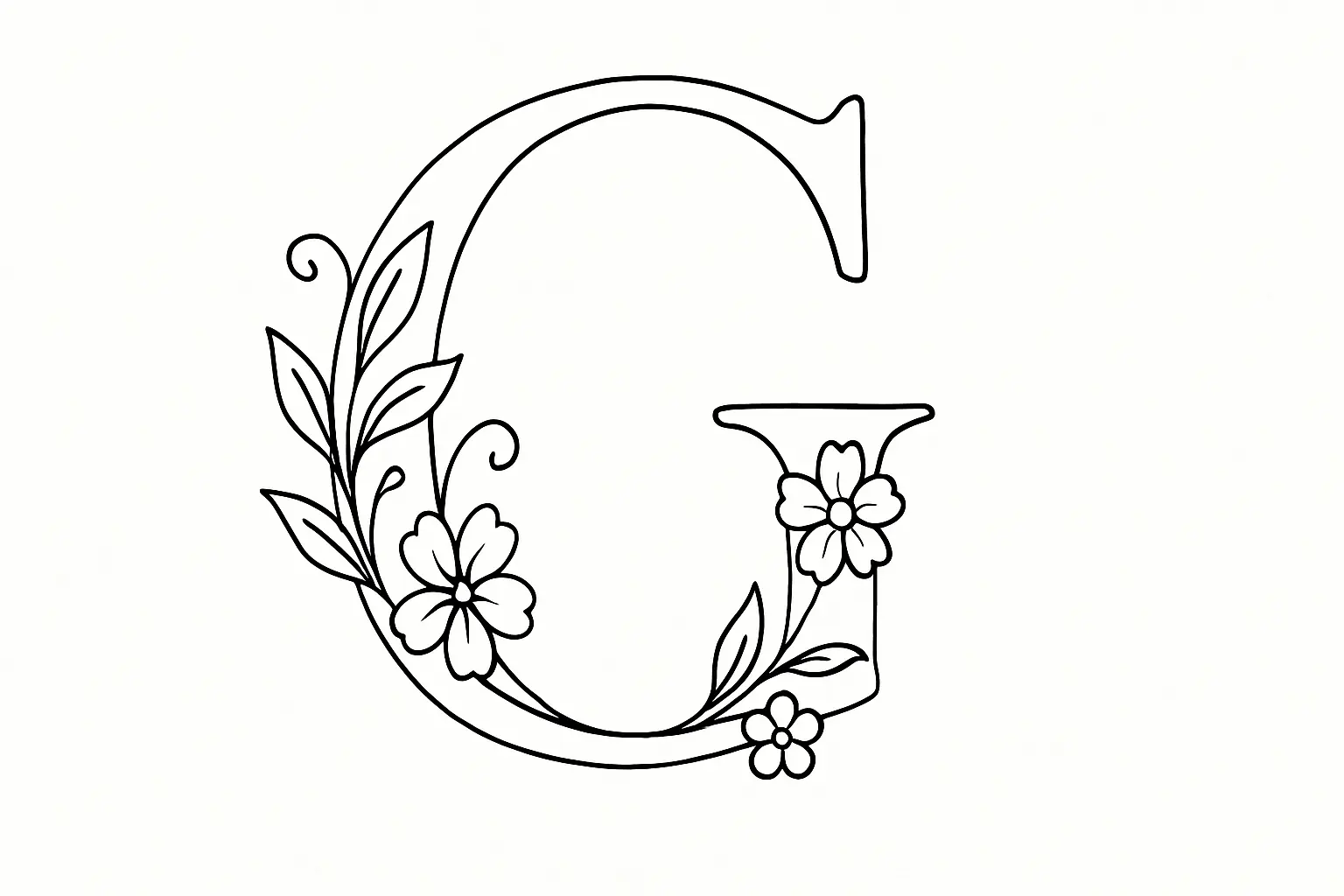 Floral G – Decorative Letter PDF Coloring Page