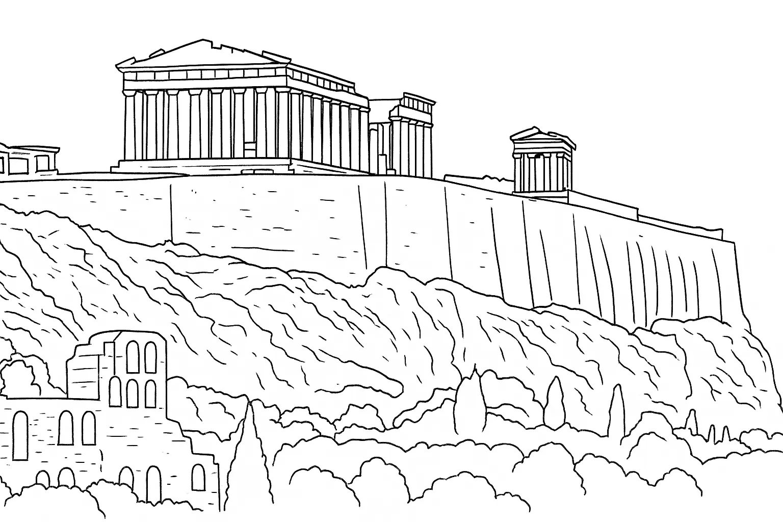 Ancient Acropolis Coloring Page – Free A4 Template