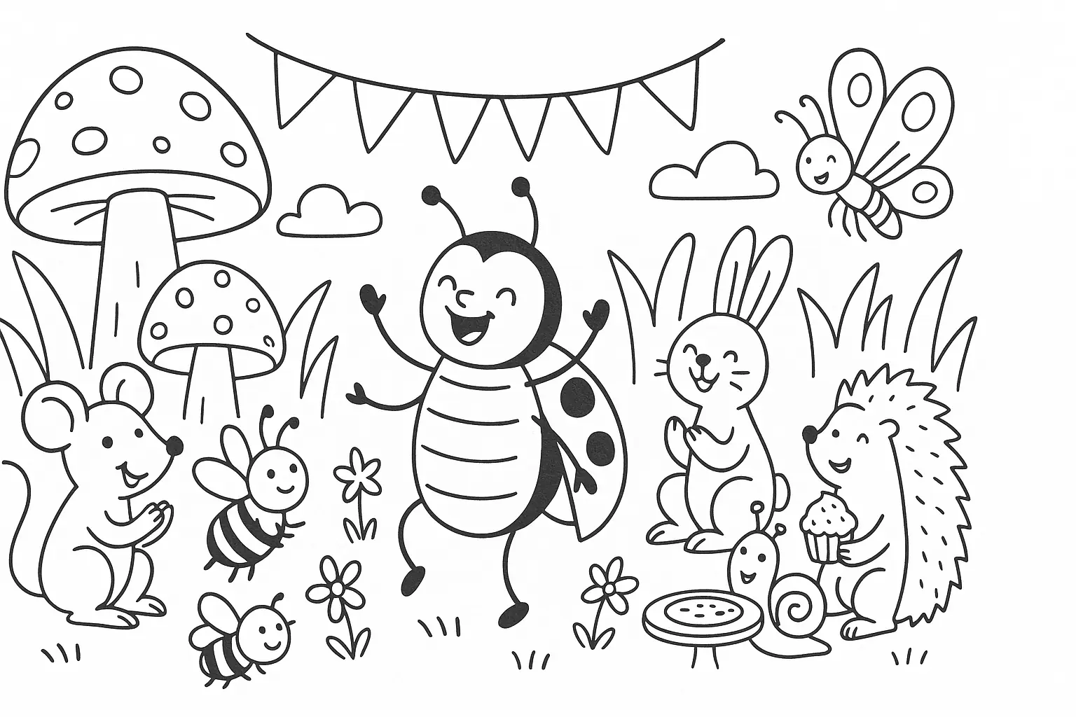 Animals Celebrate a Forest Festival – Free Coloring Page