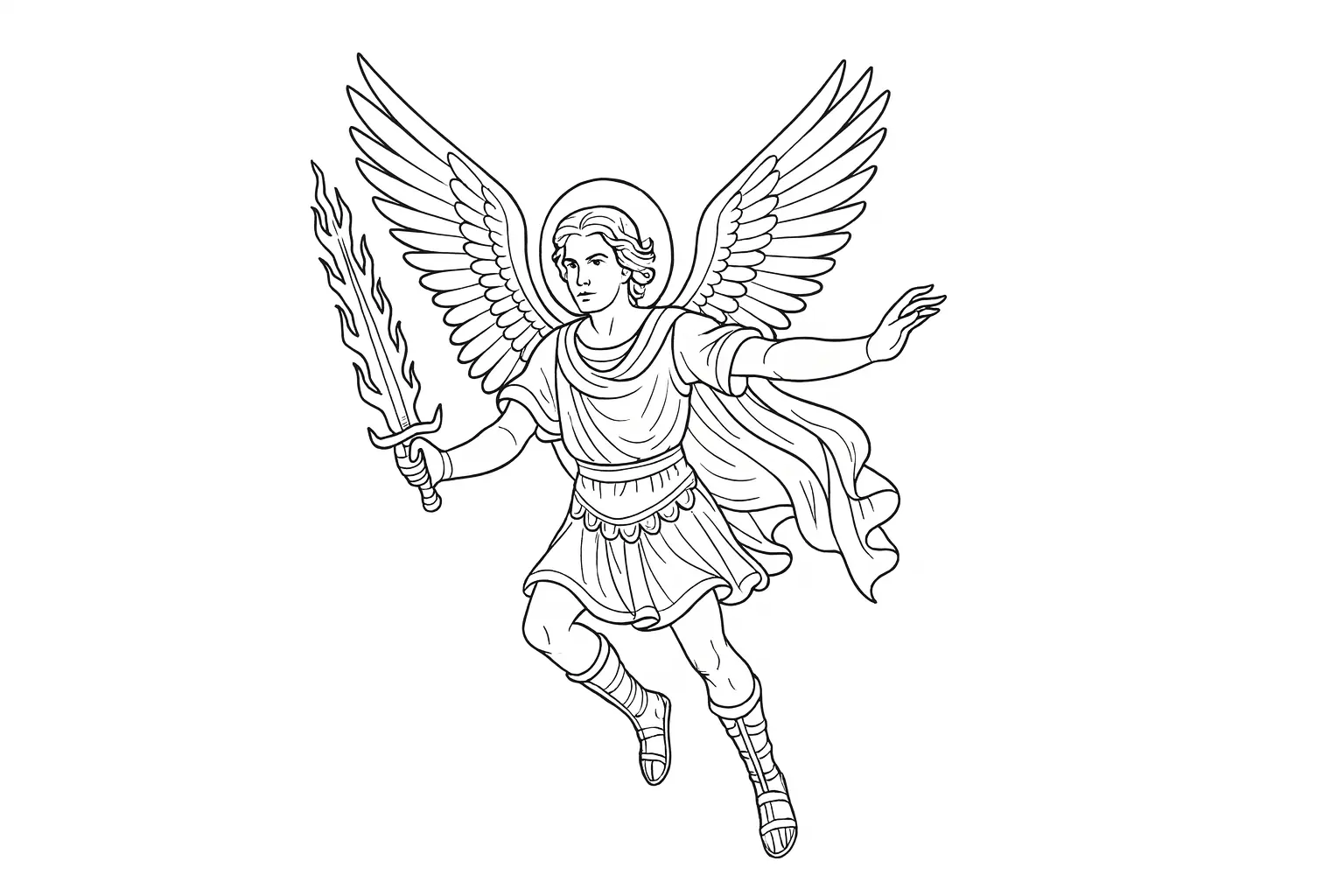 Archangel with Flaming Sword – Powerful Coloring Page