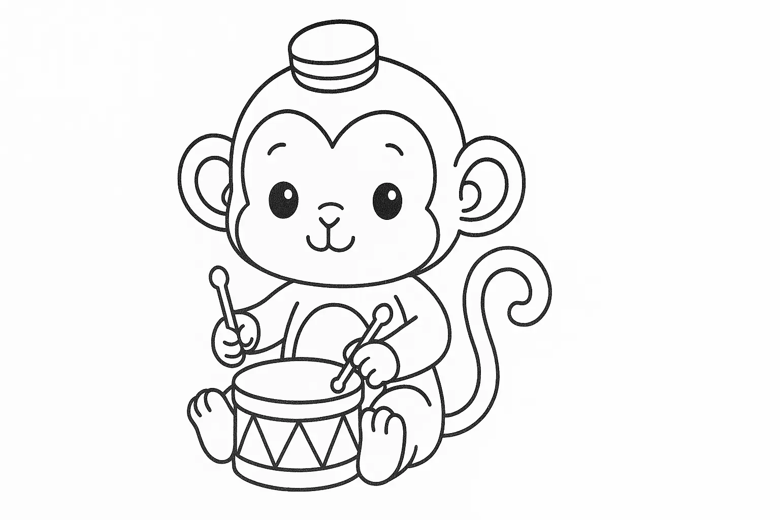 Baby Monkey Coloring Page – Drum and Cap