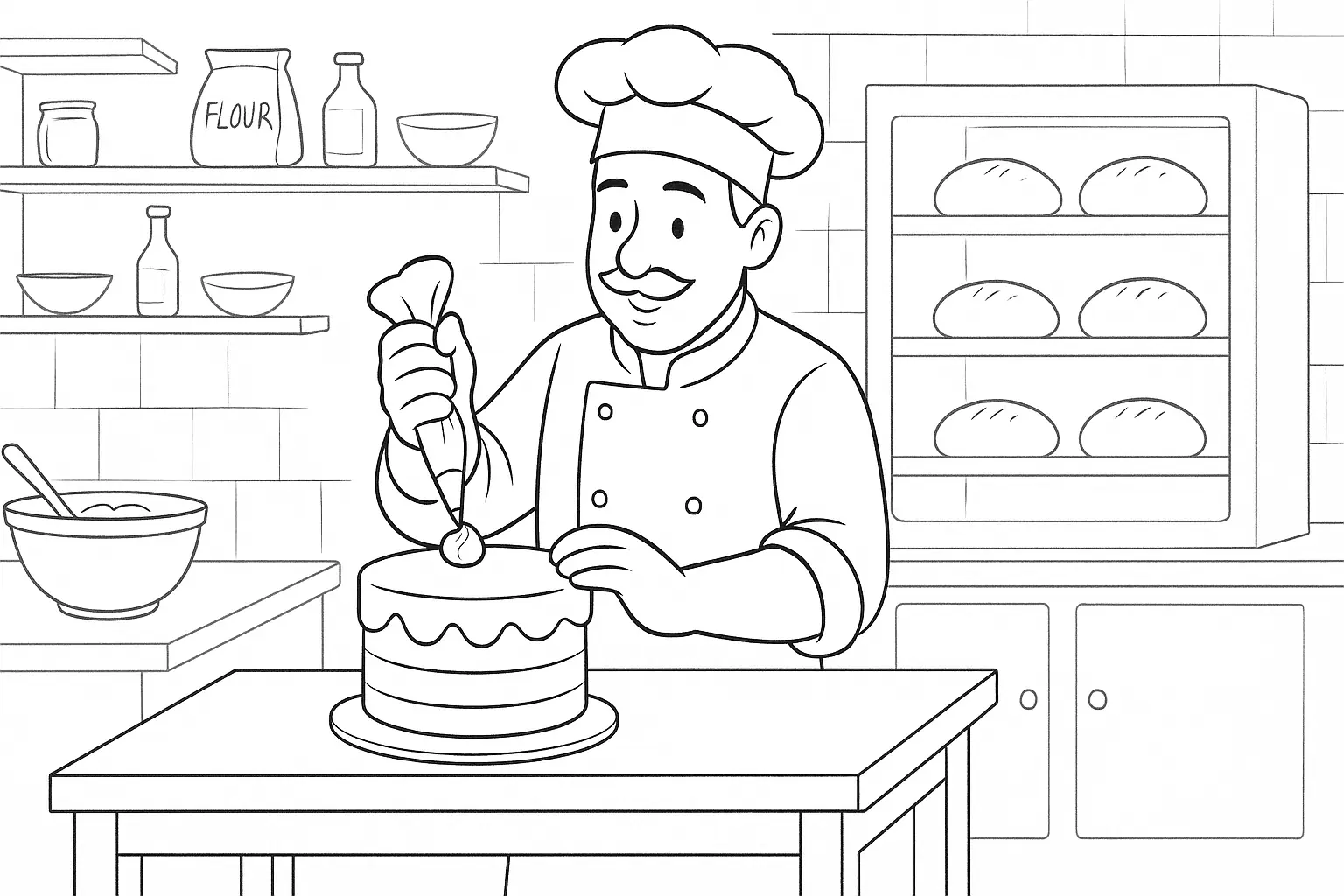 Baker Baking a Cake
