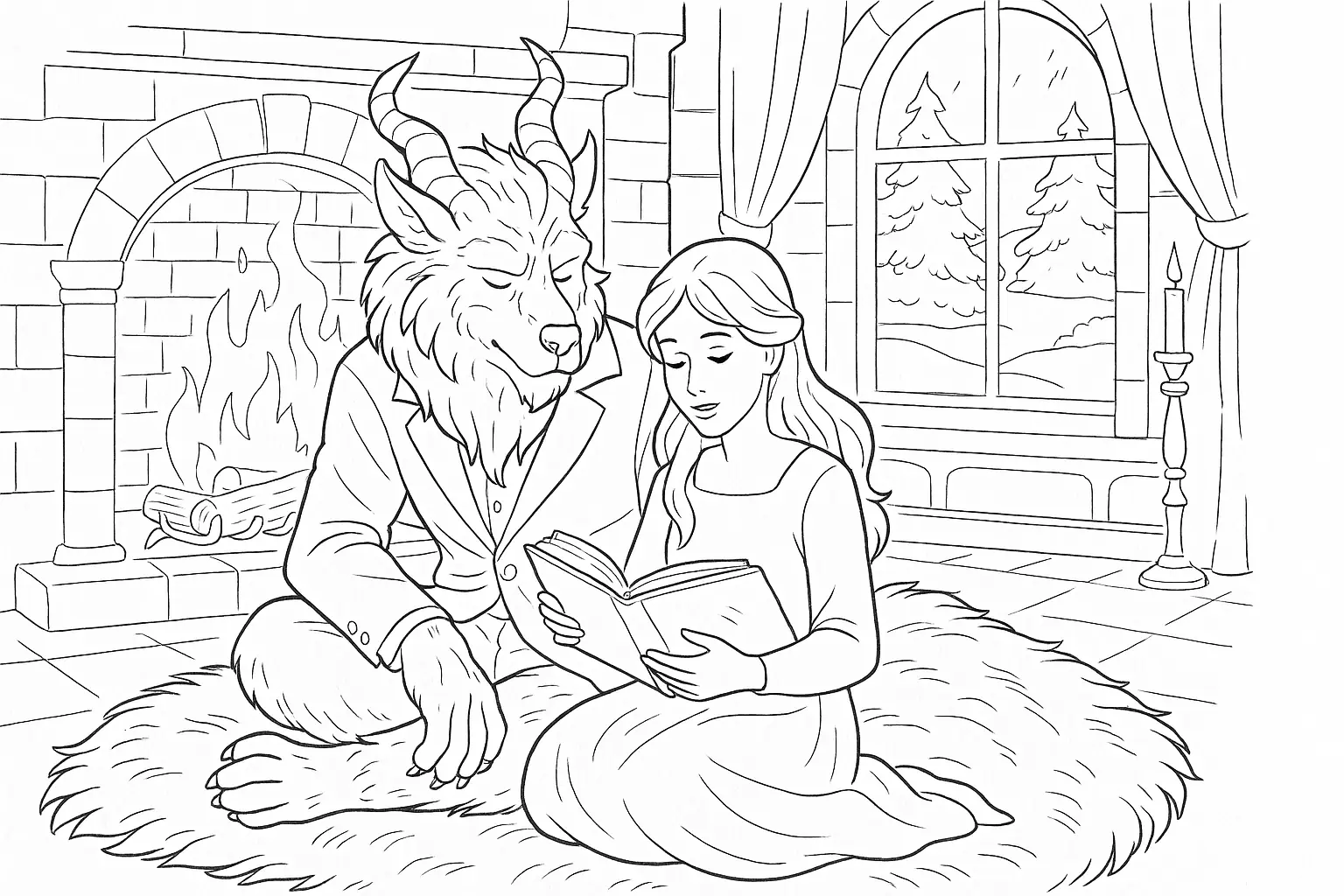 Beauty and the Beast – Romantic Coloring Page for Kids