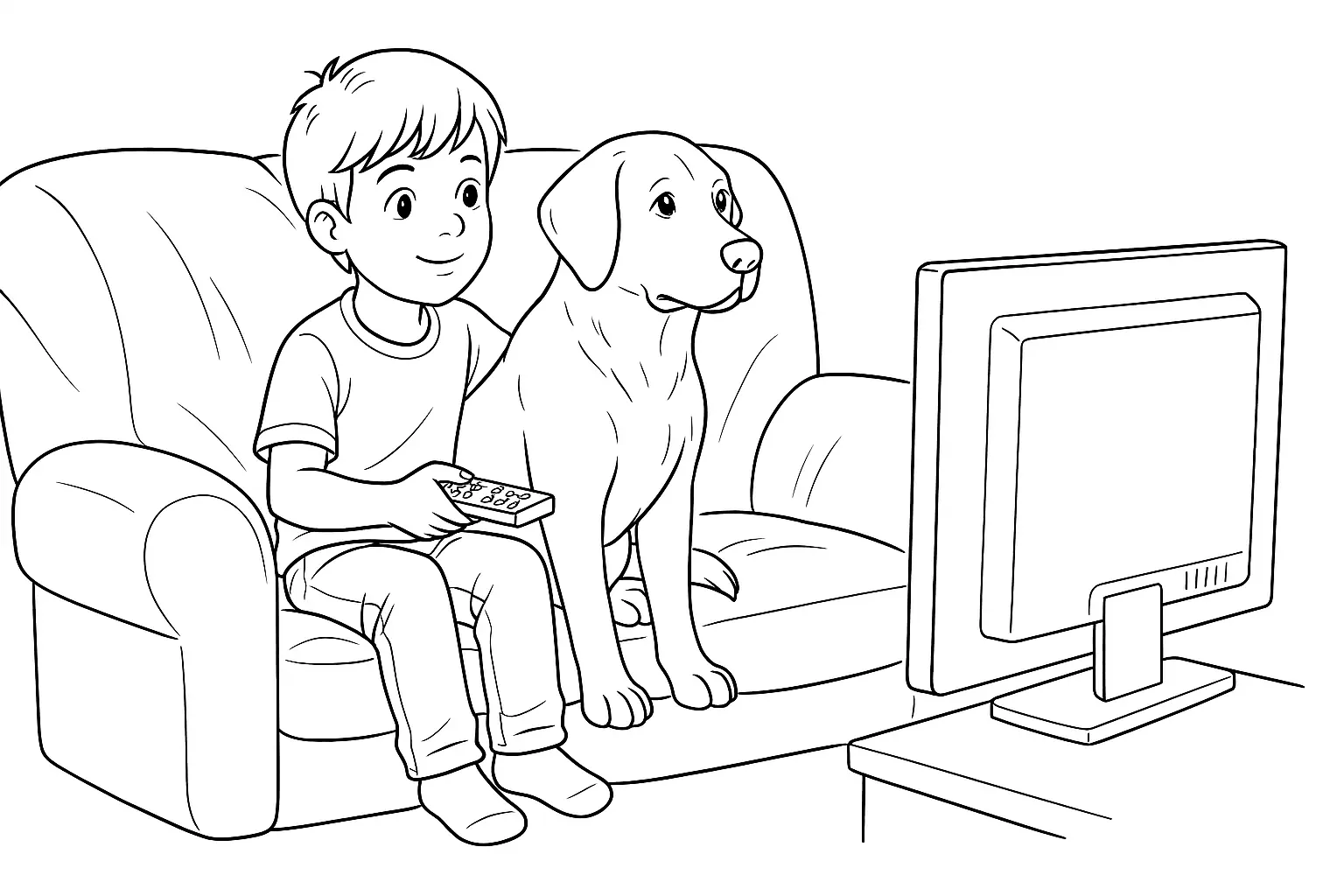 Boy and Labrador Watching TV