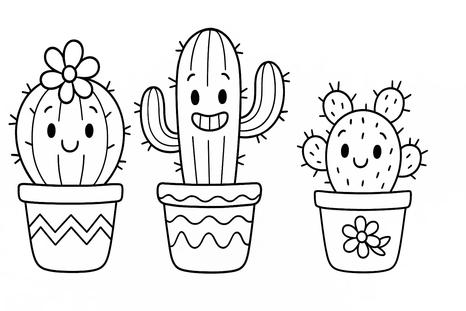Cacti with Faces – Coloring Page for Kids