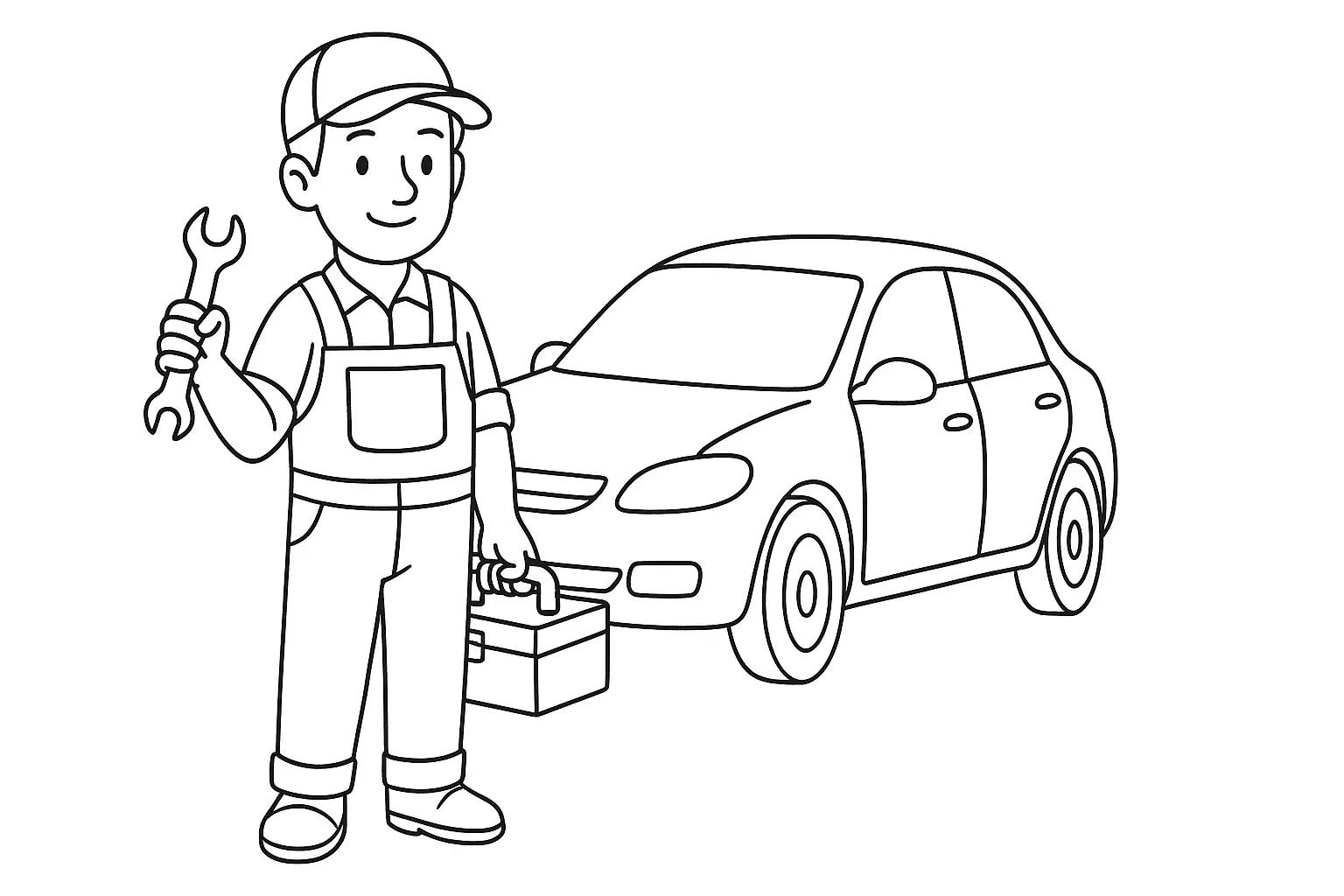 Car Mechanic with Car and Tools