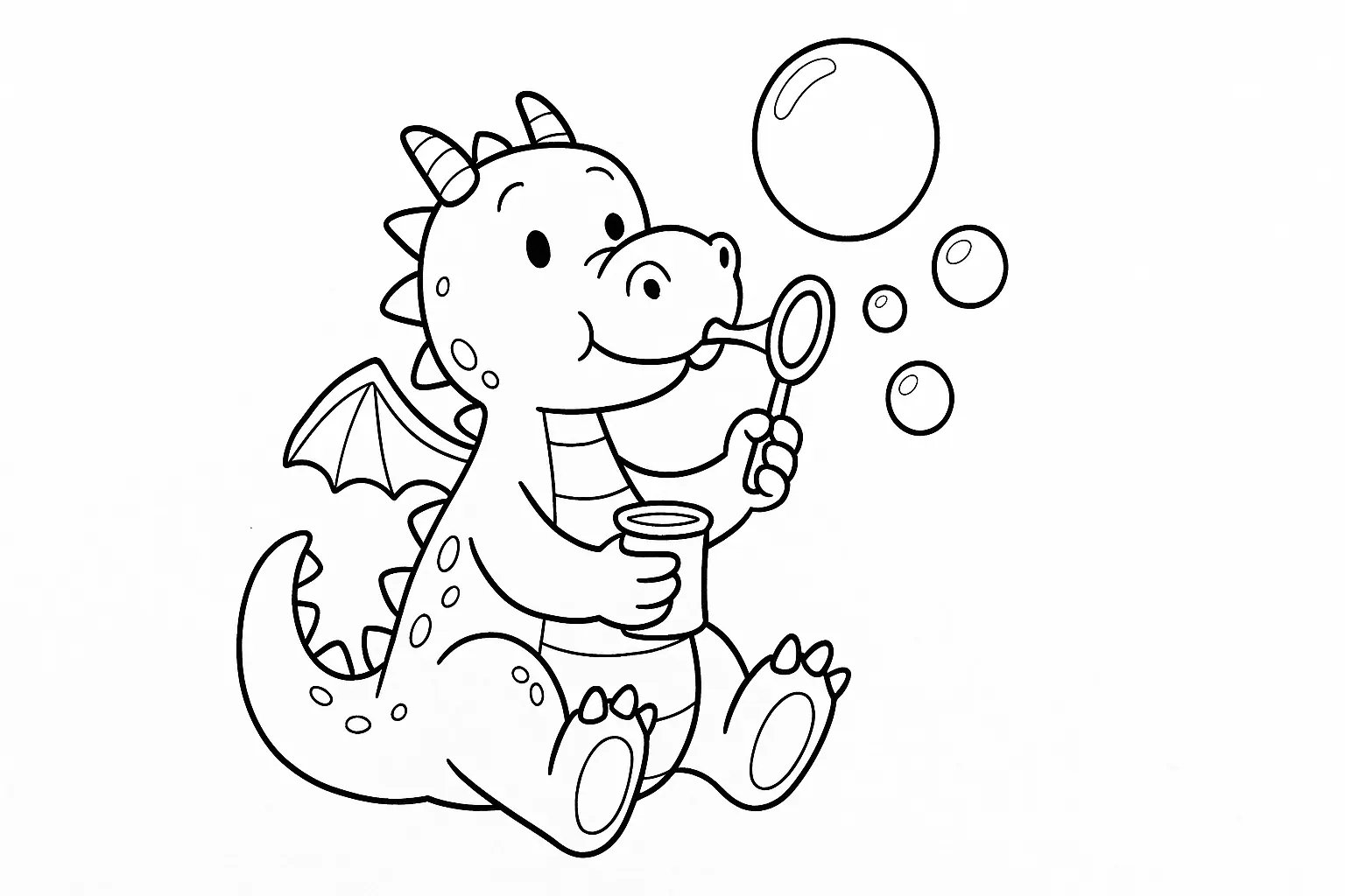 Cheerful Baby Dragon Blowing Bubbles – PDF Template