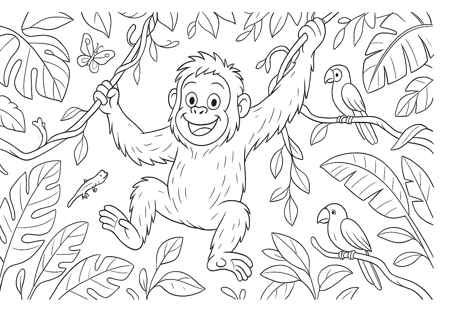 Cheerful Monkey in the Jungle – PDF Coloring Page