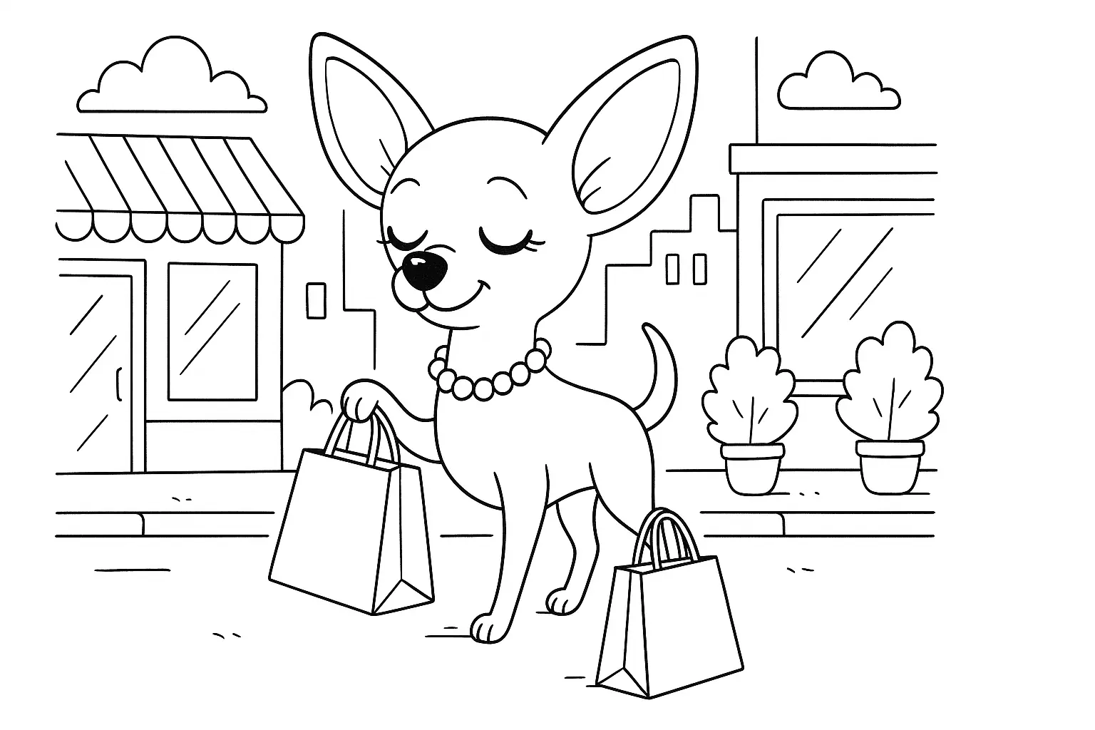 Chihuahua Shopping – Cute Dog Coloring Page