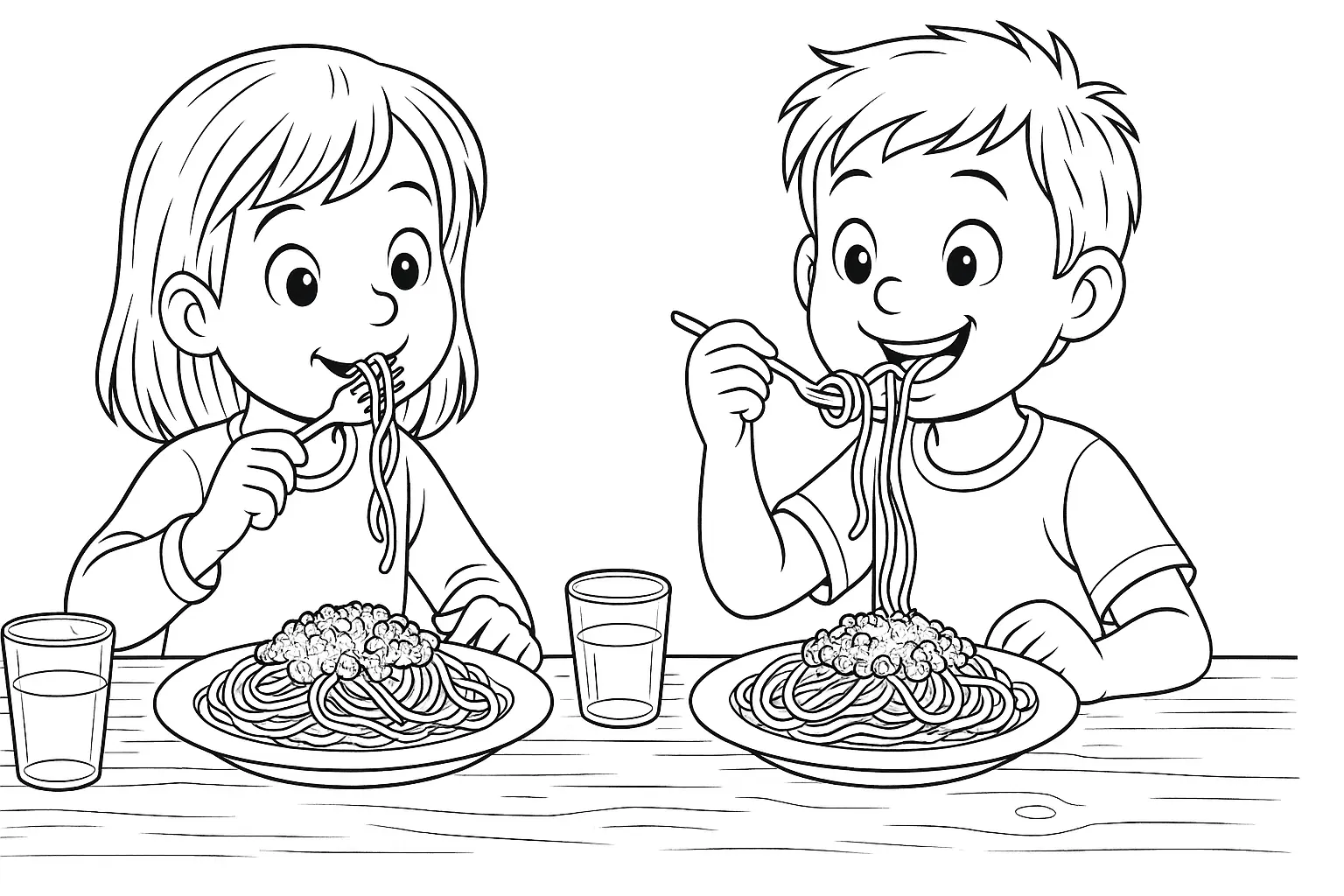 Children Eating Spaghetti Bolognese
