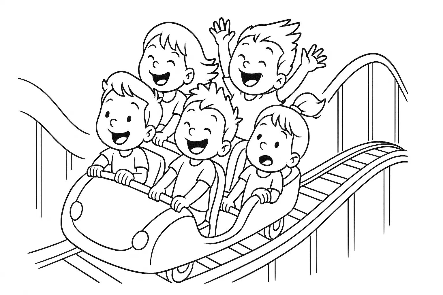 Children on a Roller Coaster – Coloring Page for Printing