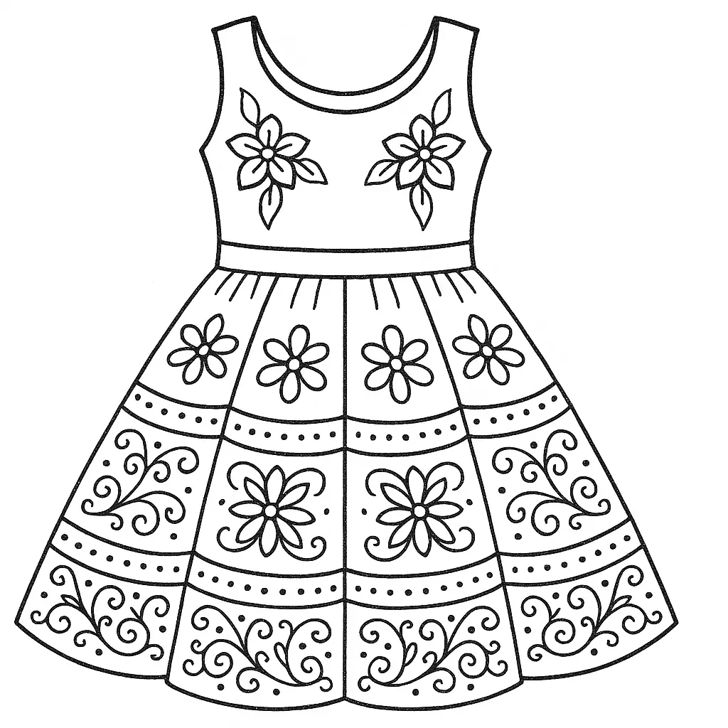 Coloring Page: Children’s Dress with Pattern & Style