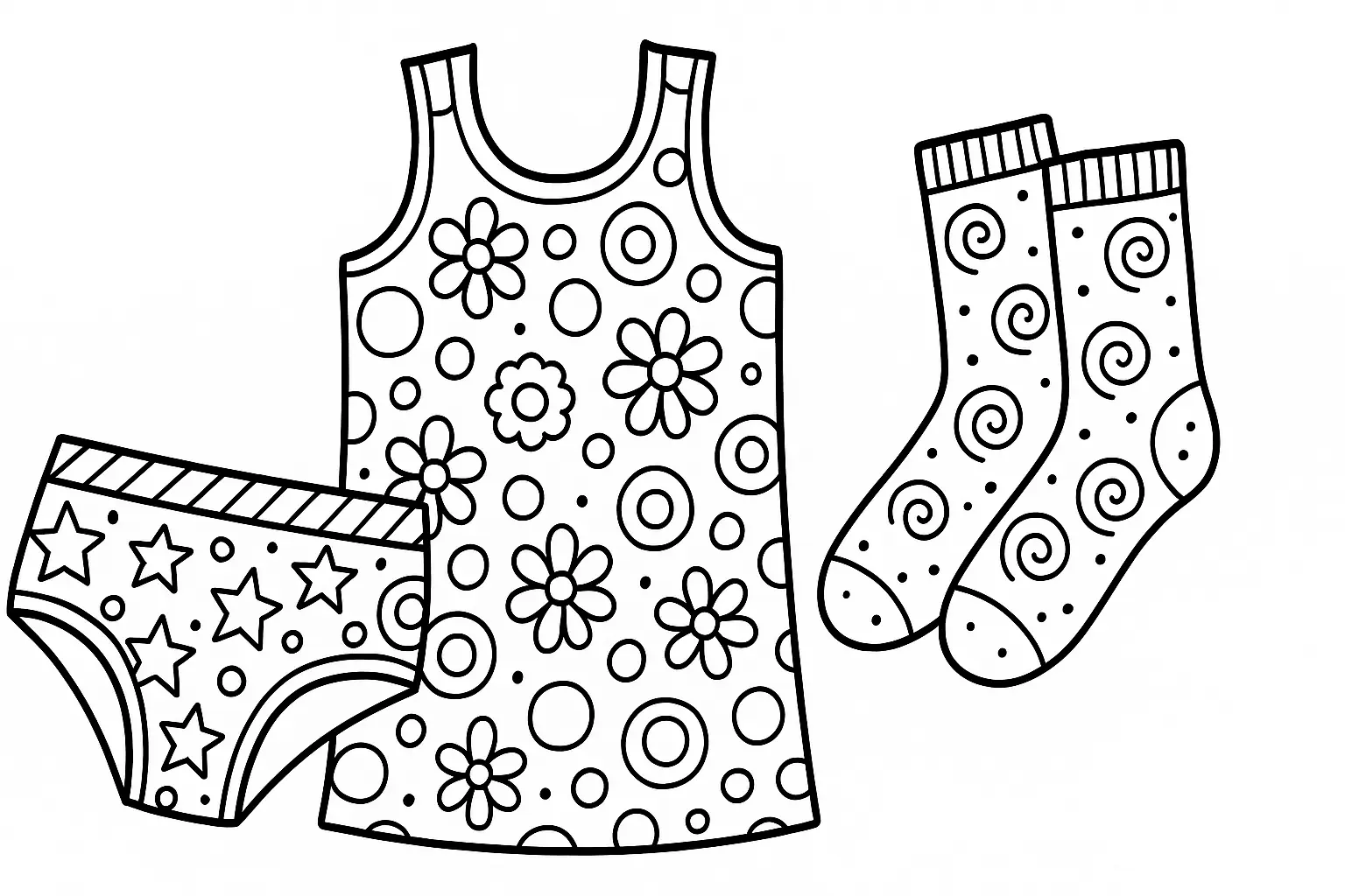 Coloring Page: Kids’ Underwear with Patterns & Motifs
