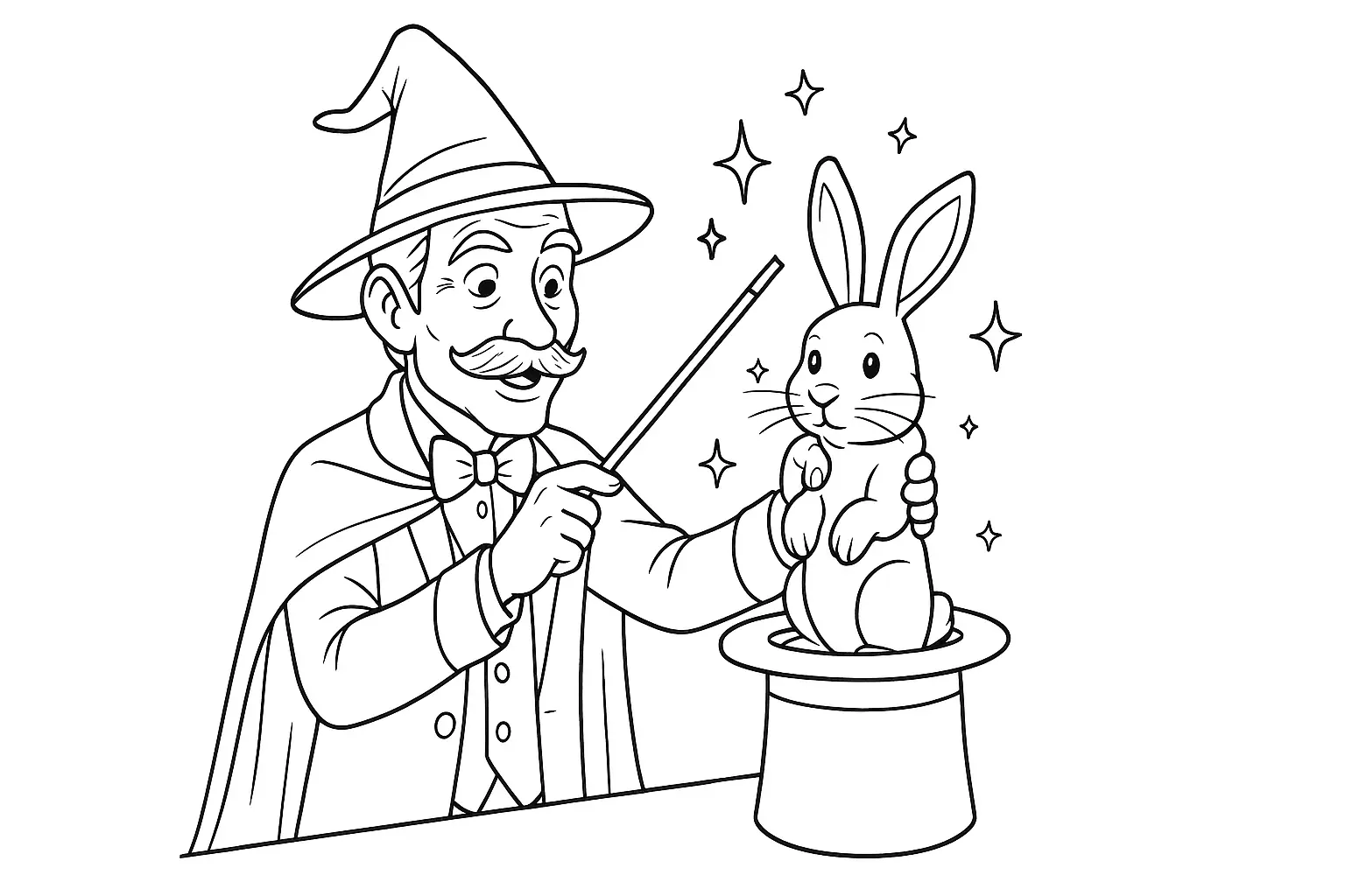 Coloring Page Wizard with Rabbit: Free A4 Template