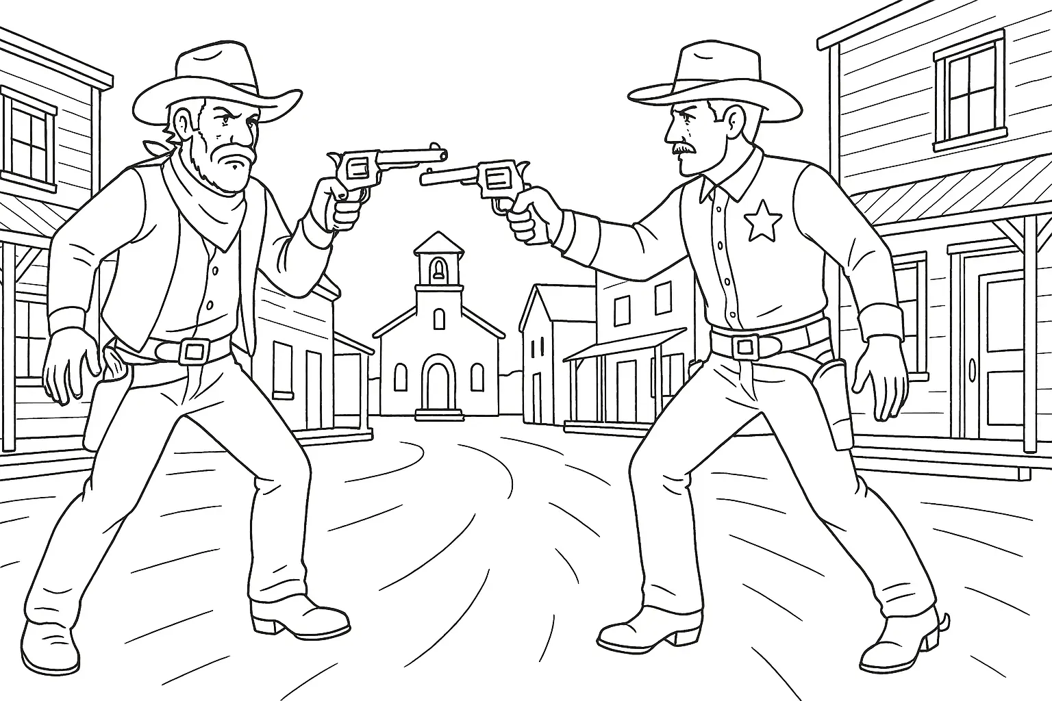 Colt Duel in the Wild West – Exciting Coloring Page