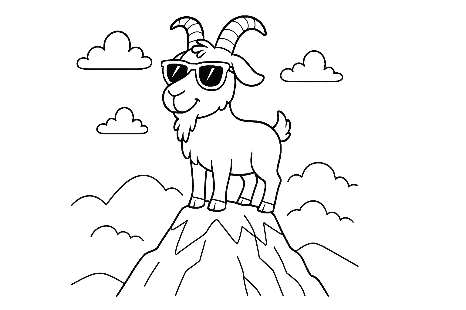 Cool Mountain Goat – Coloring Page with Sunglasses