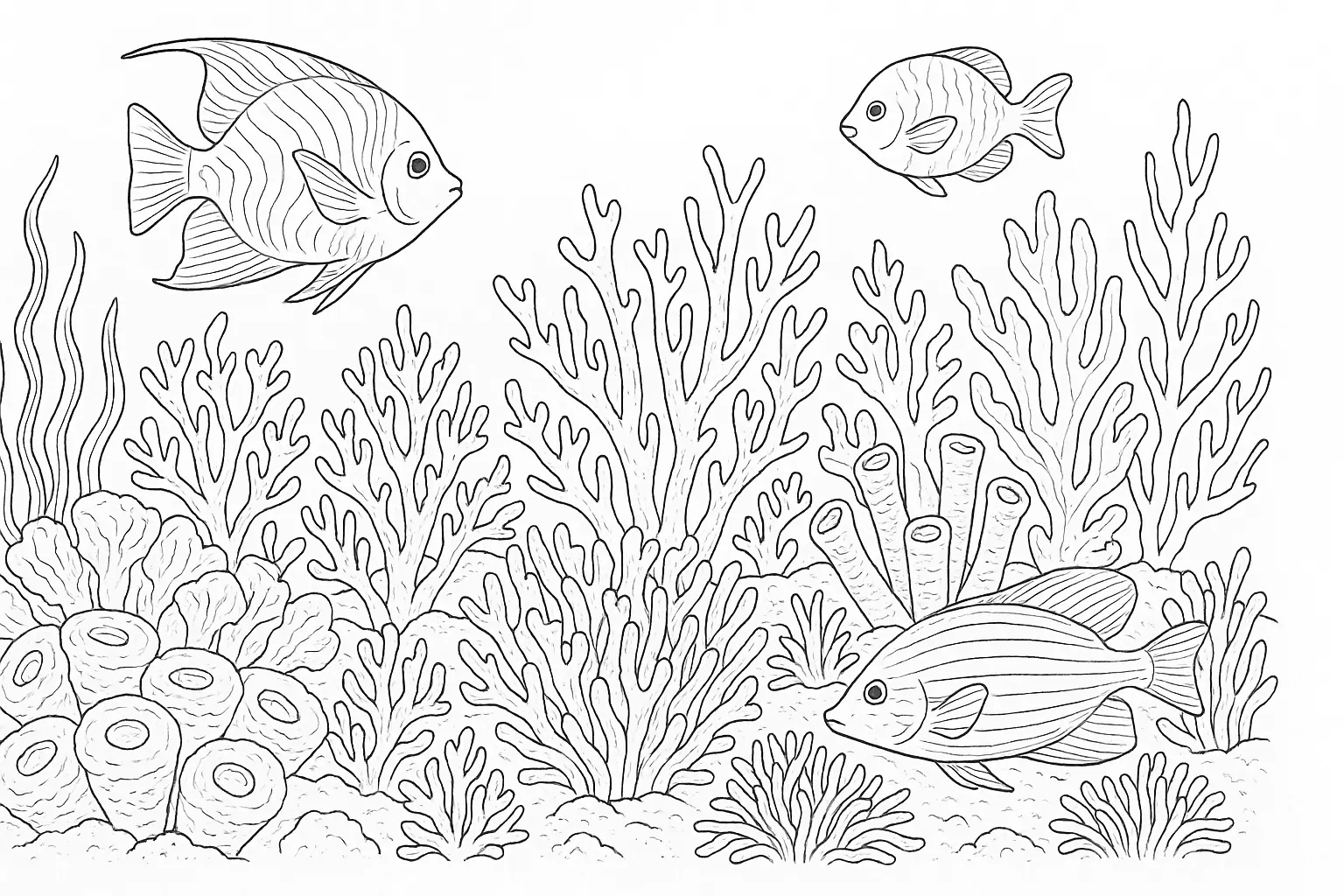 Coral Reef with Fish – Coloring Page PDF