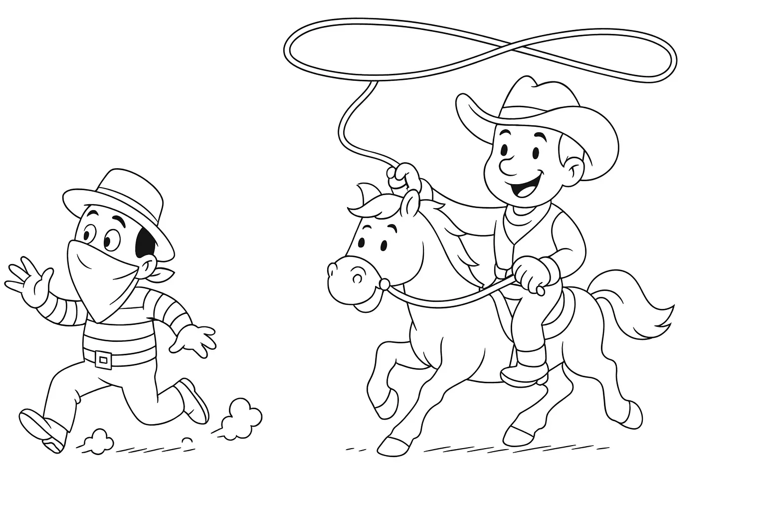 Cowboy Chases Bandits Coloring Page – Wild West Fun