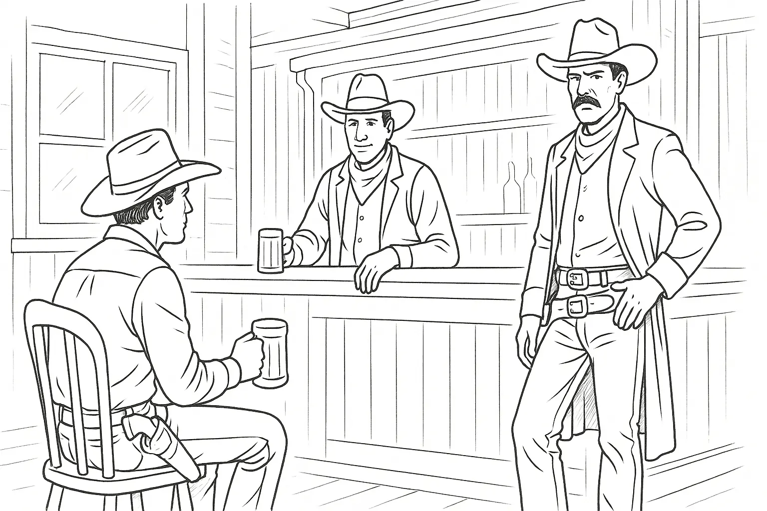 Cowboy in a Saloon – Free Coloring Page to Print