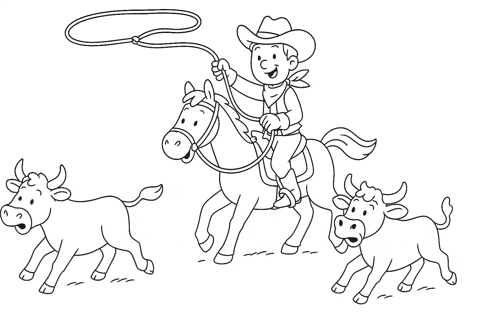 Cowboy with Lasso on a Horse – Coloring Page