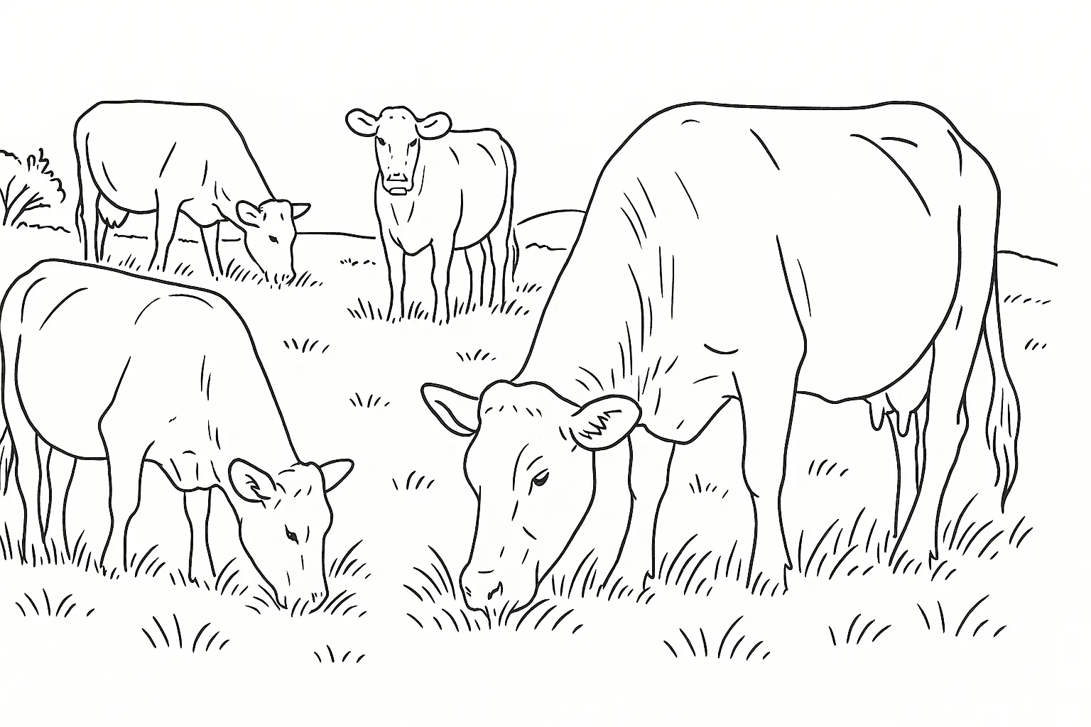Cows in the Meadow Coloring Page – PDF for Kids