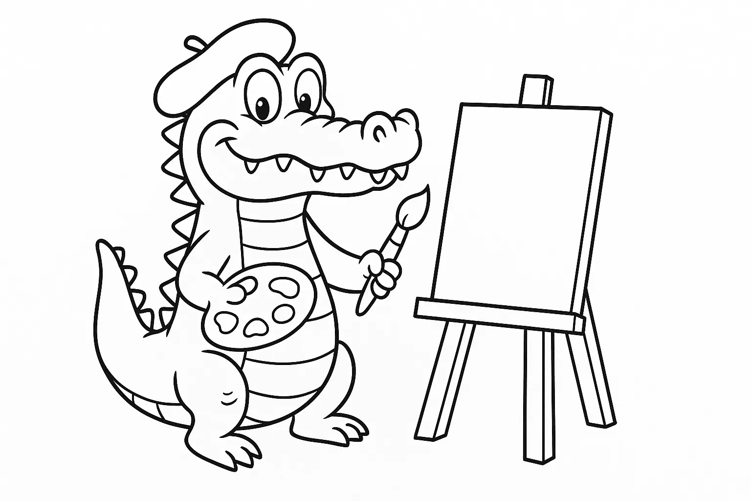 Crocodile Artist Coloring Page – Free for Kids