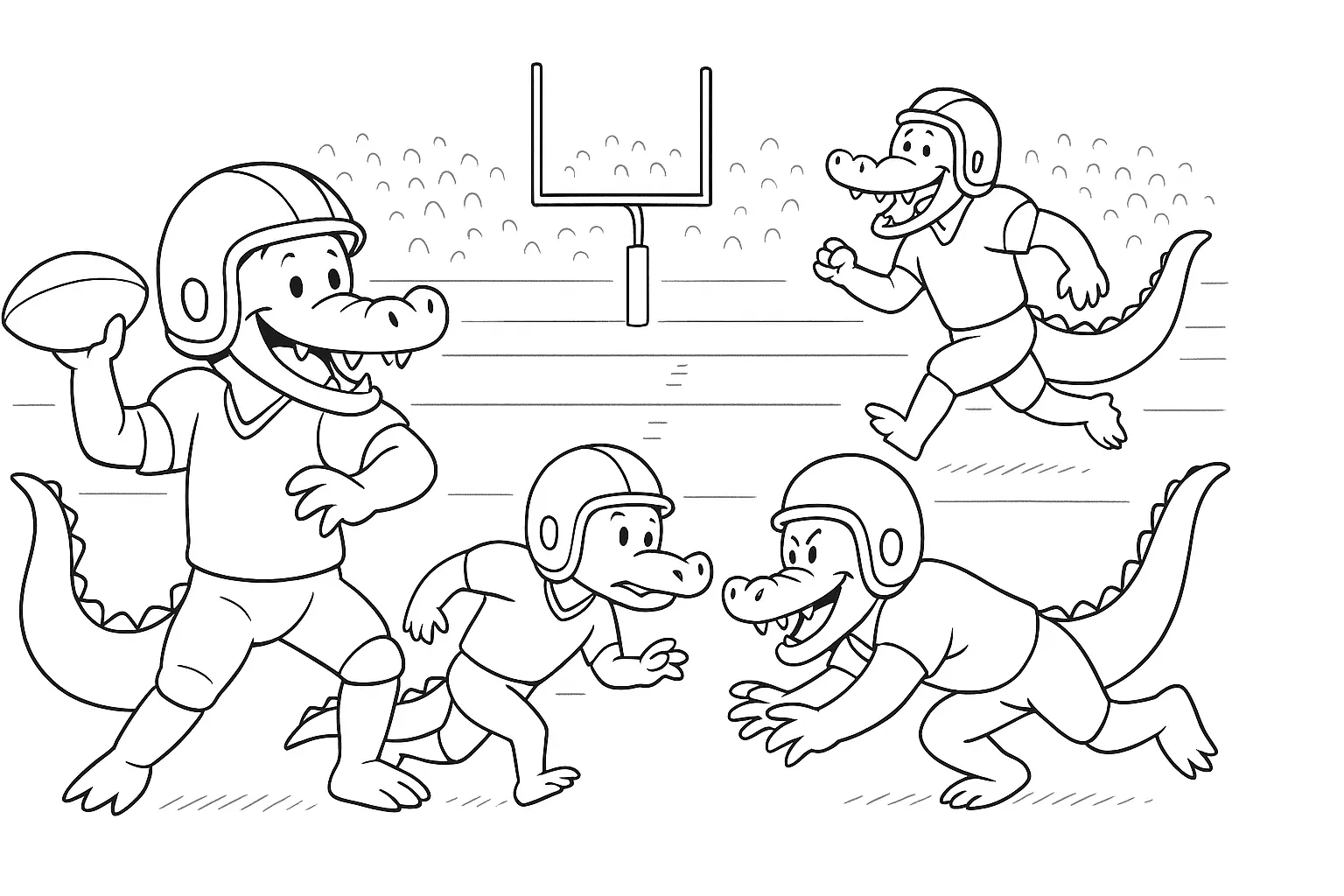Crocodiles Playing Football – Sports Coloring Page PDF