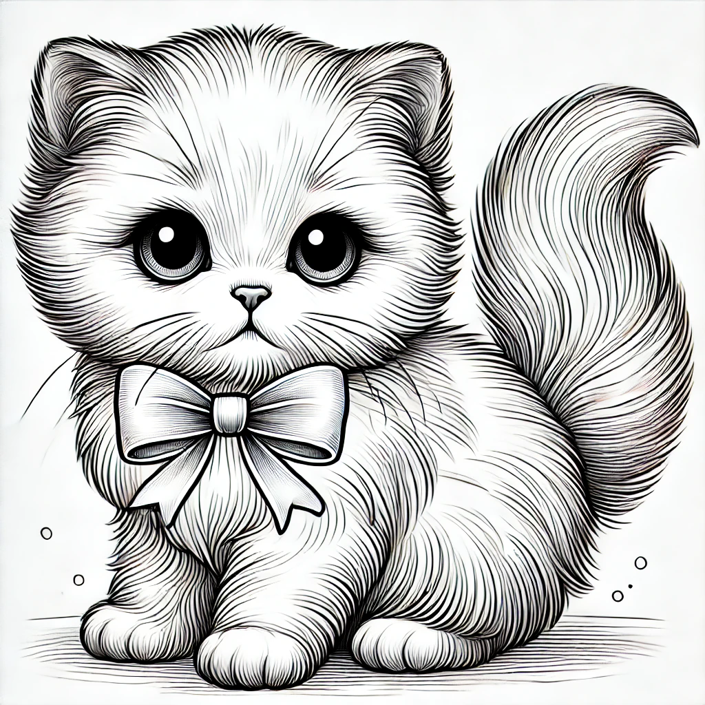 Cute kitten with a bow to print