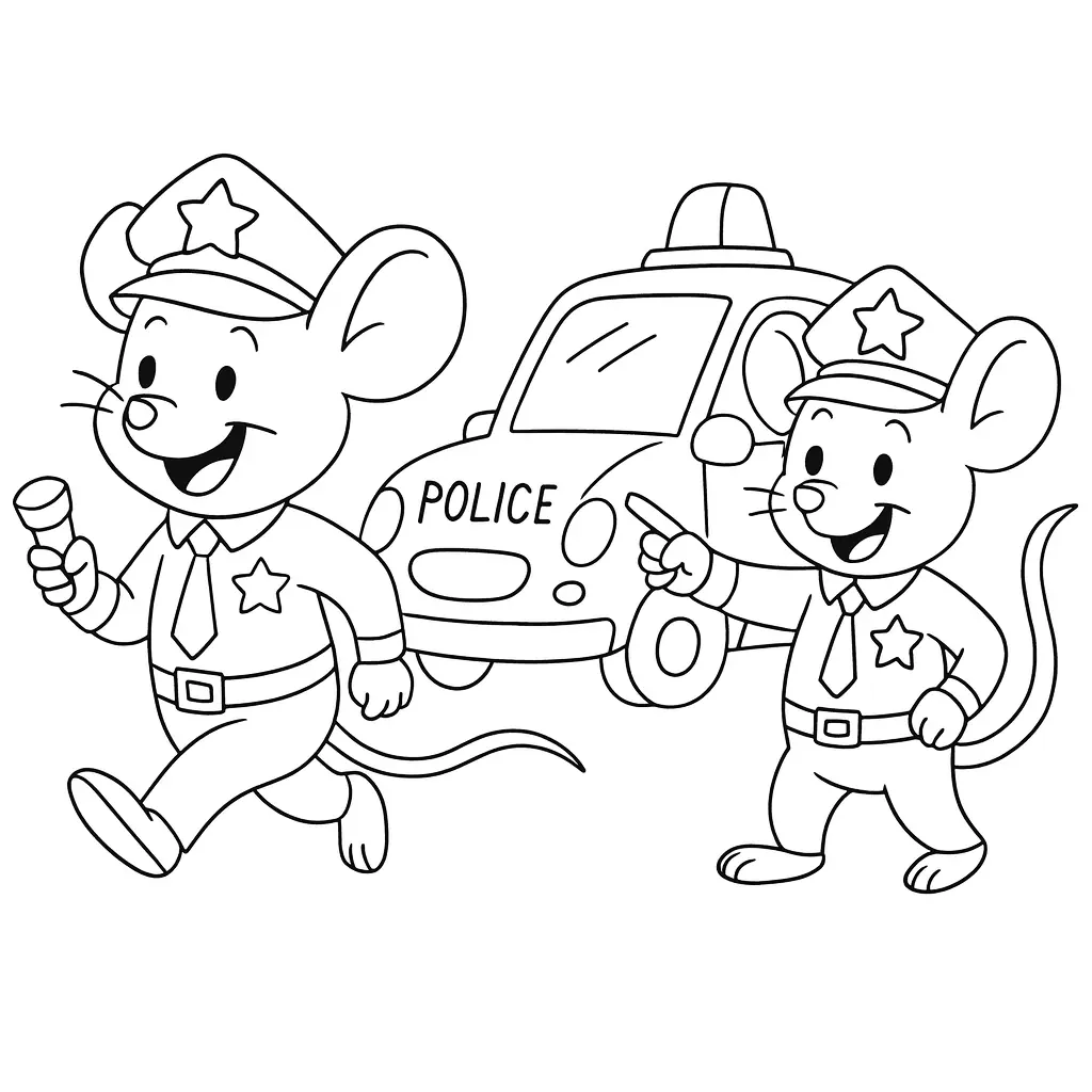 Cute Police Mice Coloring Page – PDF to Color