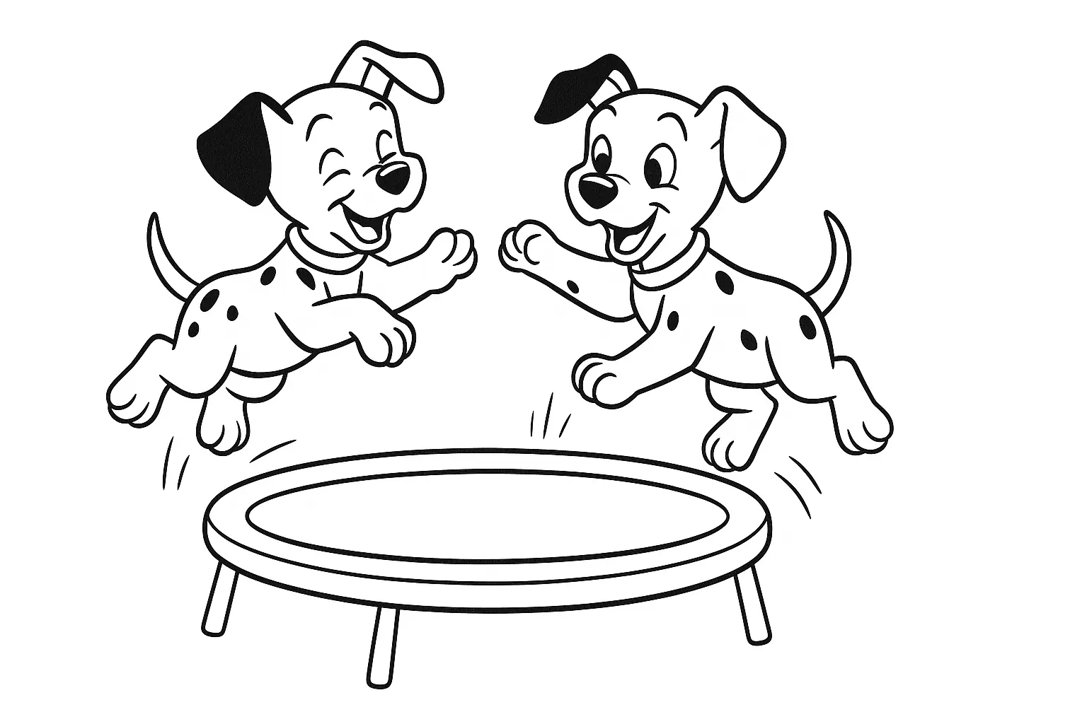 Dalmatian Coloring Page: Two Dogs on a Trampoline