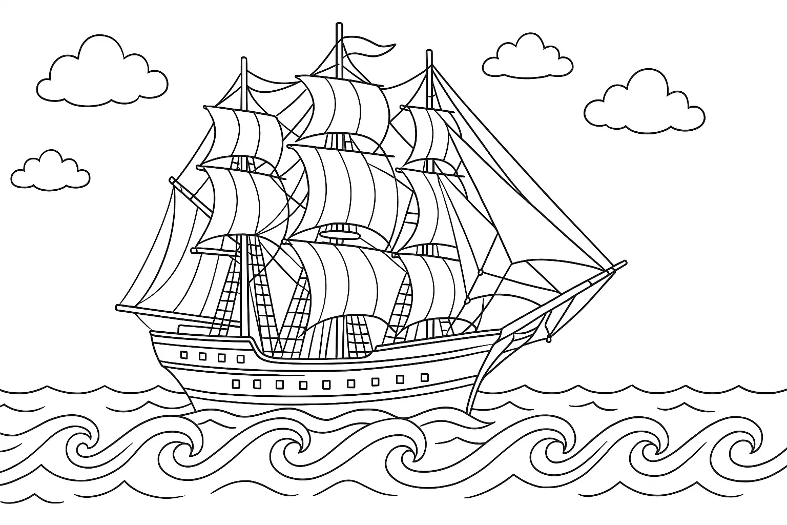 Detailed Sailing Ship on the Sea