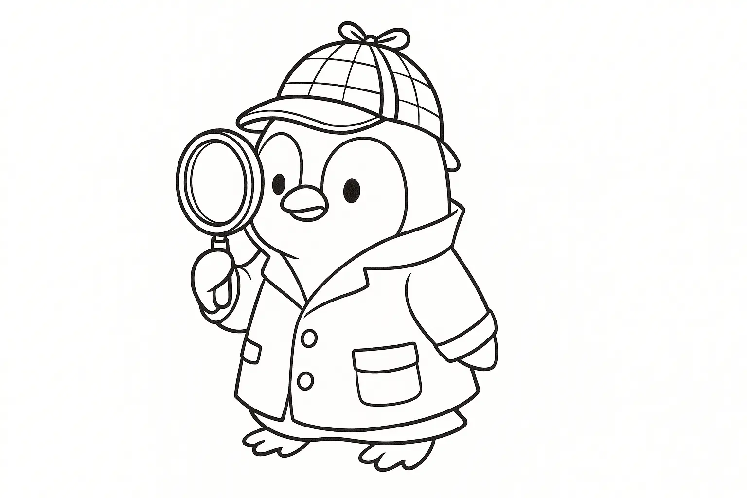Detective Penguin Coloring Page: Coat and Magnifying Glass