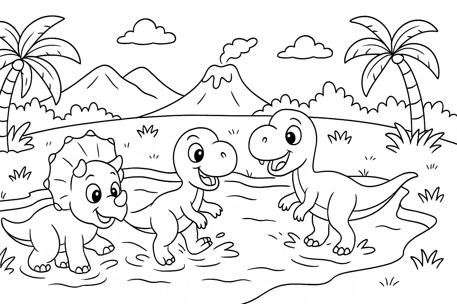 Dinosaur Coloring Page: Playful Dinos in Prehistory