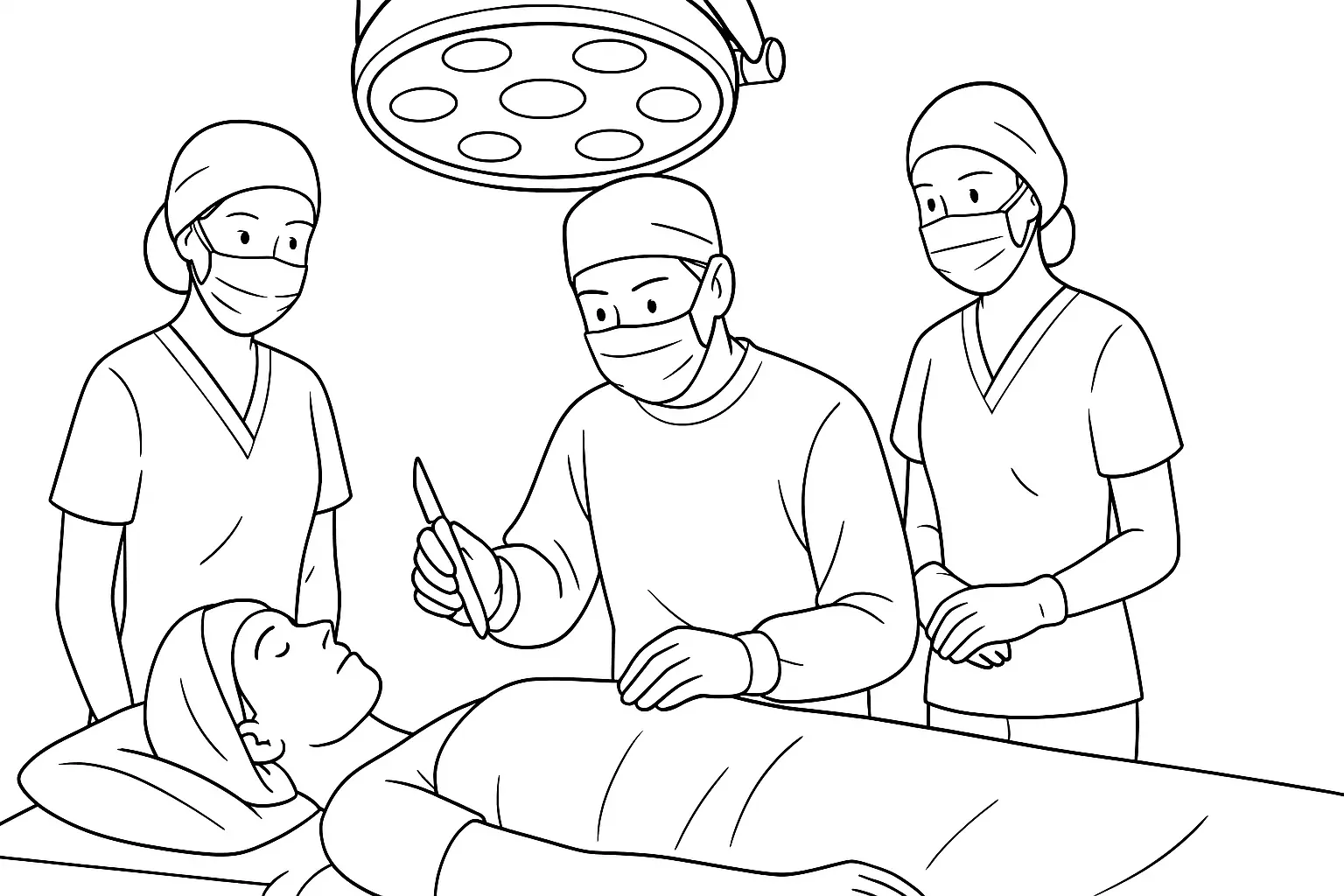 Doctor, Nurses, and Patient in the Operating Room