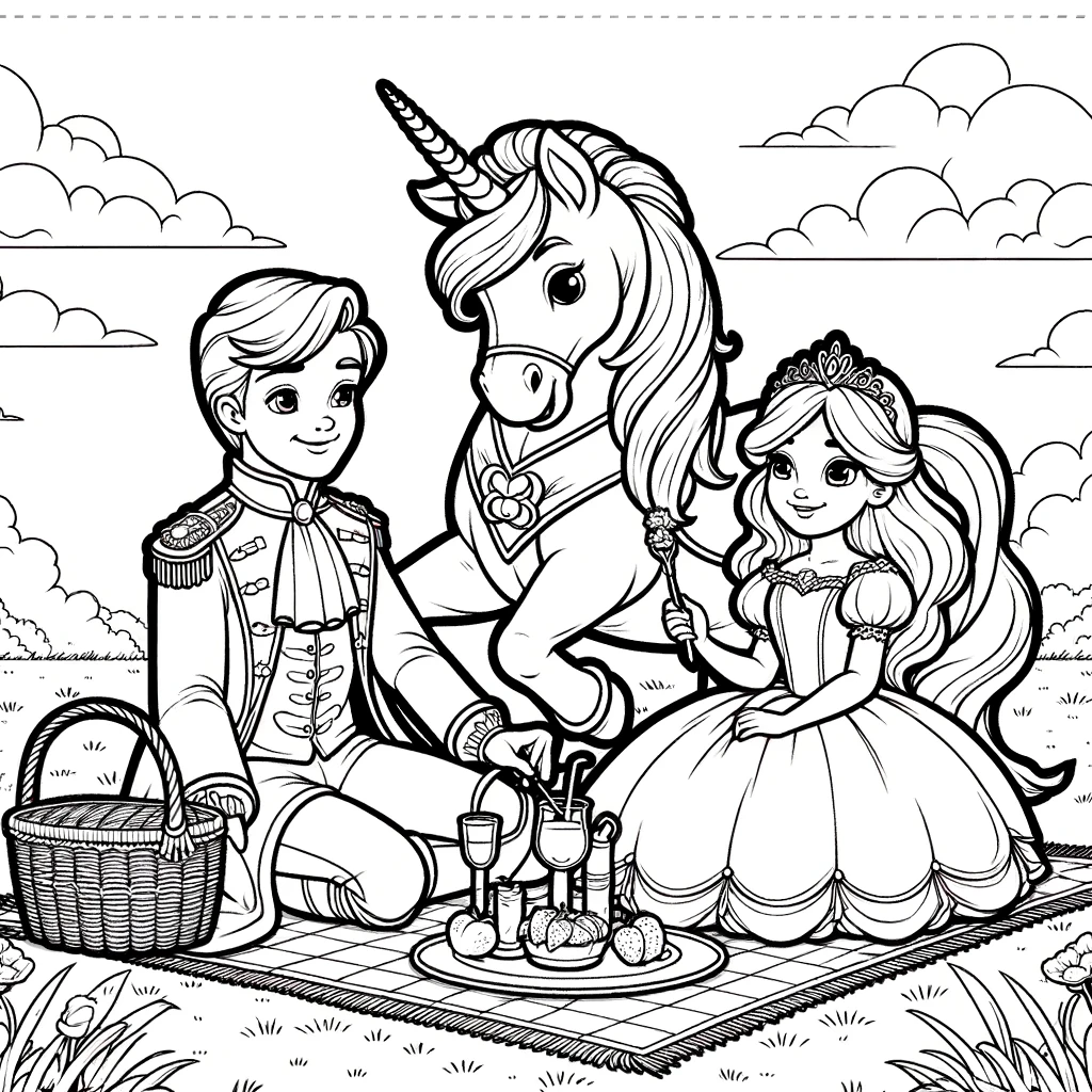 Enchanted Picnic with Princess, Prince, and Unicorn