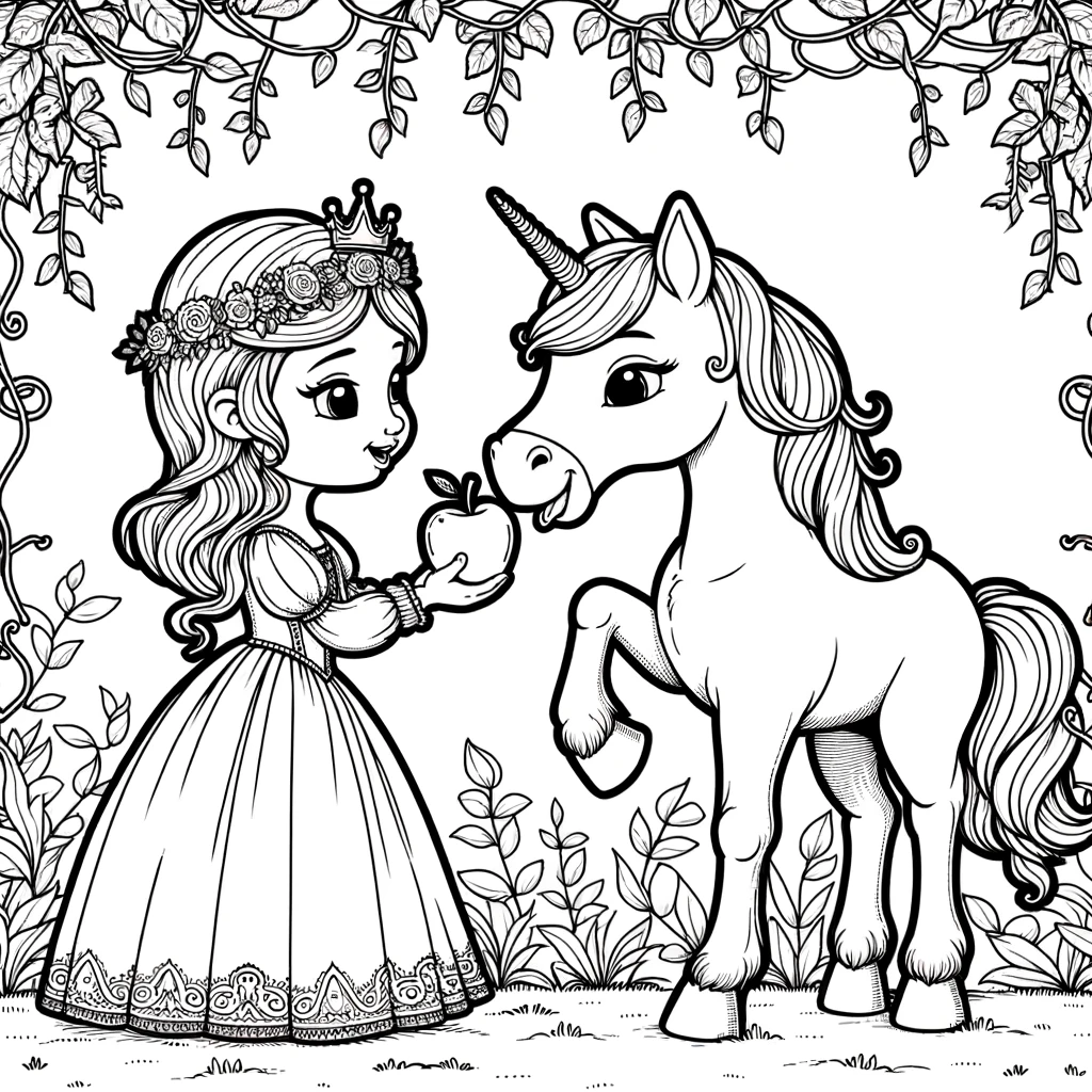 Enchanting Princess Feeds Unicorn