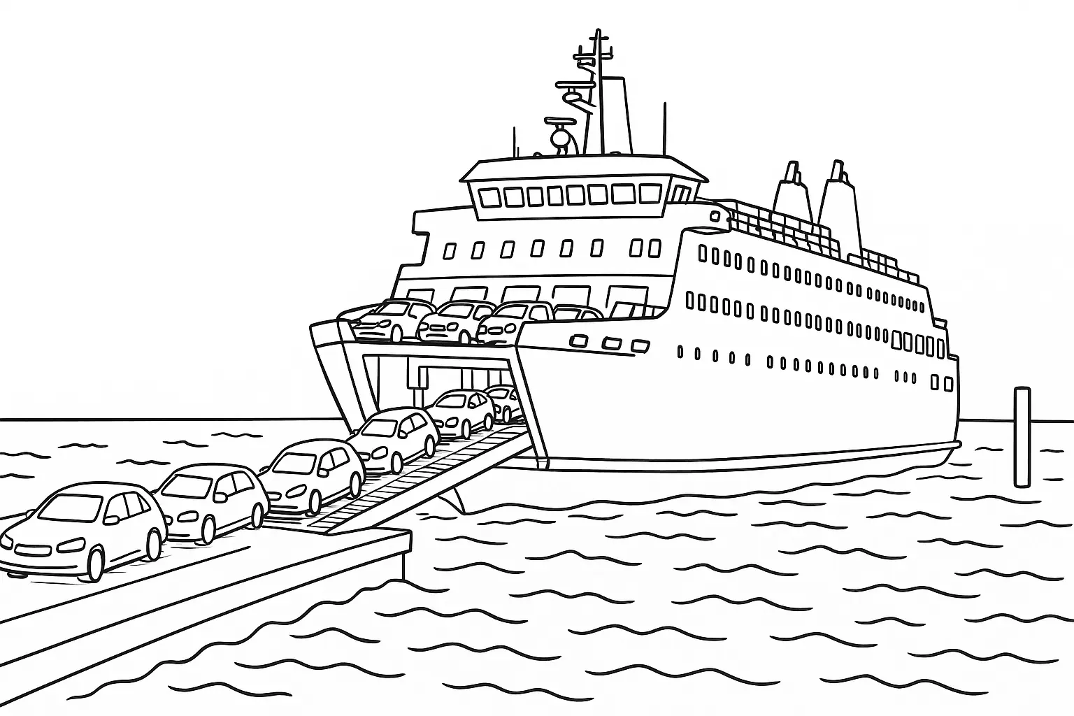 Ferry in Port with Cars Disembarking