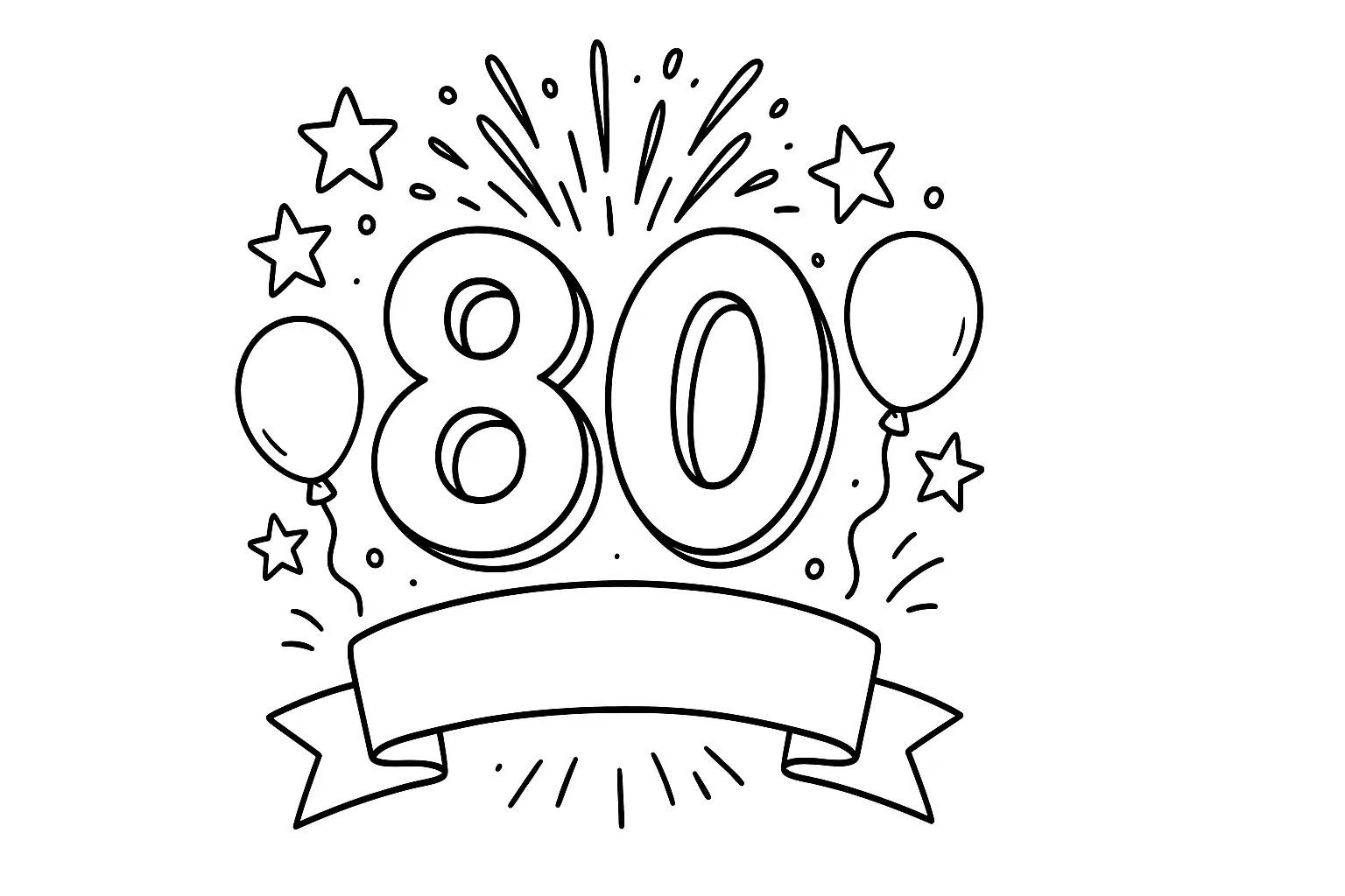 Festive 80 with Fireworks – Coloring Page to Print
